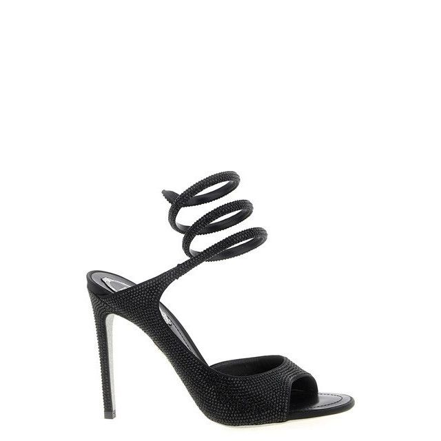 RENE CAOVILLA Audrey Black Satin 105mm Sandals New & Authent