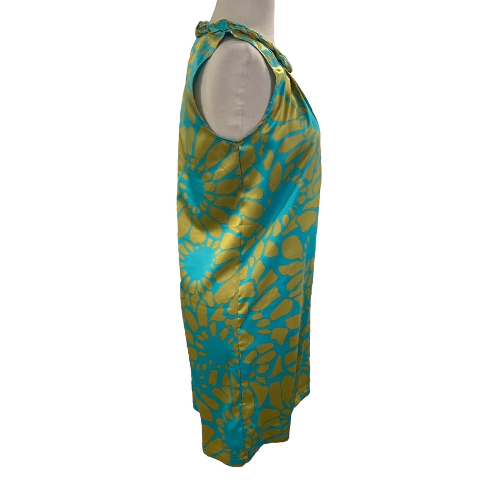 Vintage Tracy Negoshian Women's Dress Sleeveless Floral Blue & Gold Knee Length S Shifts Casual Summer Madeira? Wait. Size S / US 4 / IT 40 - 4 Thumbnail