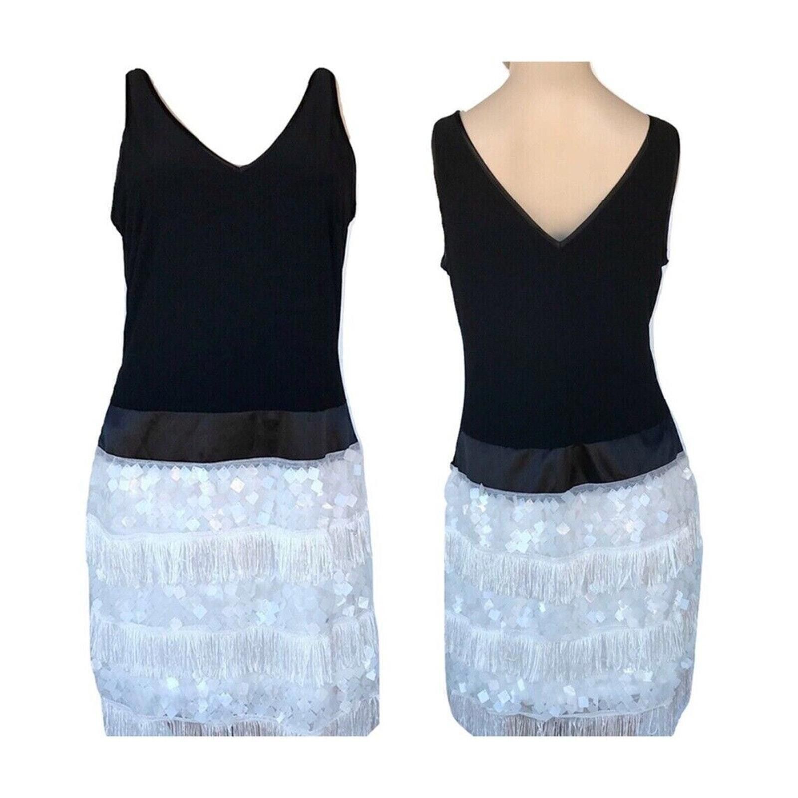 Designer Vintage Sequined Flapper Dress By Robbie Bee Evening SZ 10 Size L / US 10 / IT 46 - 1 Thumbnail