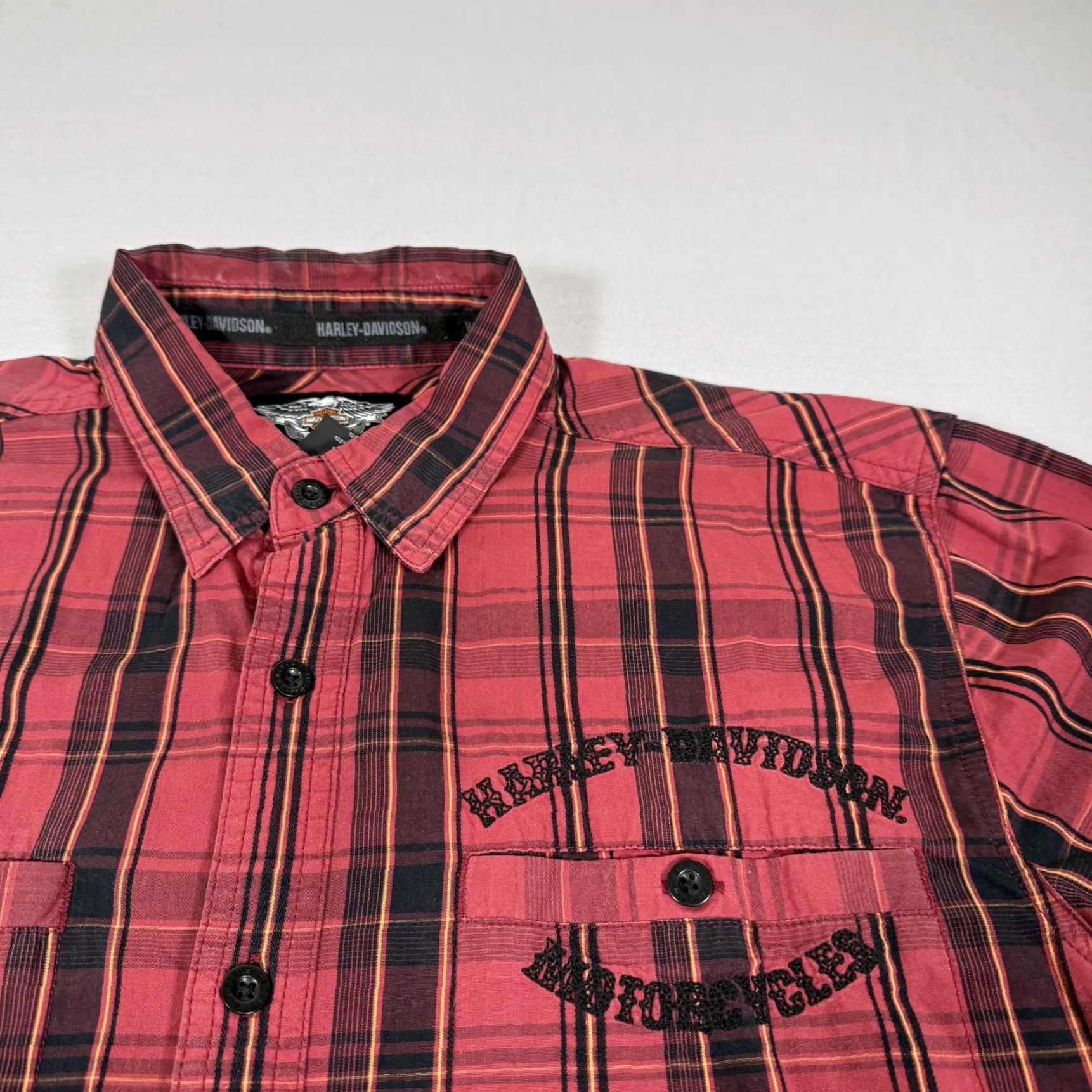 Harley Davidson Harley-Davidson Shirt Mens Large Red Plaid Button Up Motorcycle Biker Mechanic Size US L / EU 52-54 / 3 - 3 Thumbnail
