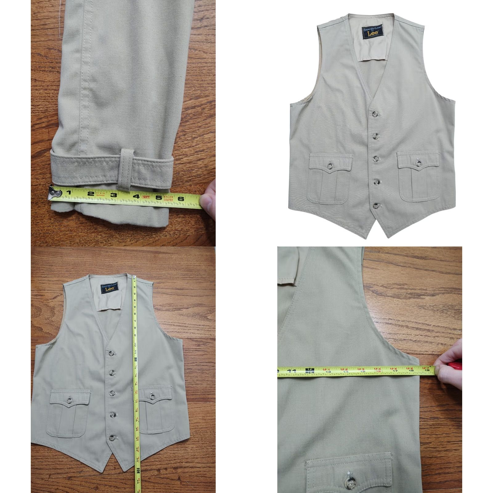 Lee VINTAGE 1970s Lee Lee 3PC Separate Tan Cotton Blend Suit Jacket/Pants Size 38 Chest 30 Waist Regular Inseam 29 Mens Size 36R - 9 Thumbnail
