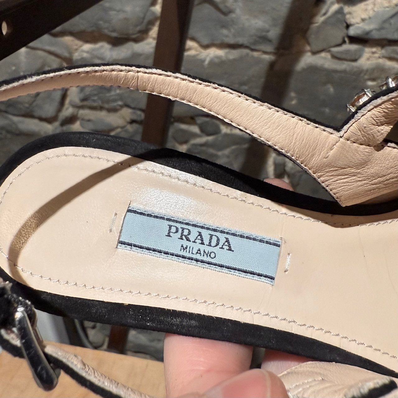 Prada Prada Black Suede Crystal Embellished Slingback Pumps Size US 7 / IT 37 - 10 Thumbnail