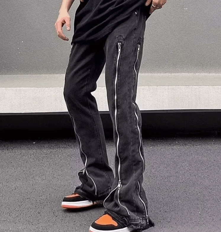 Japanese Brand Zipper Design Washed Black Slim Jeans Size US 30 / EU 46 - 3 Thumbnail
