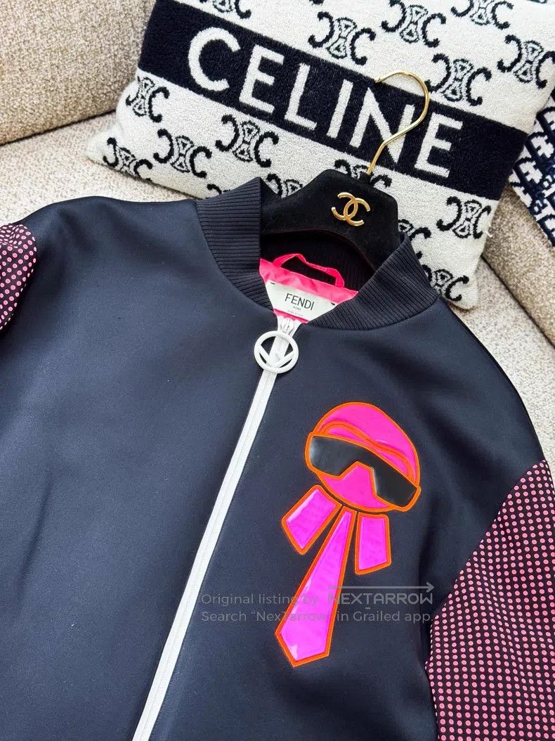 Fendi Fendi Black Cotton-padded Coat with Fluorescent Pink Monst Size XS / US 0-2 / IT 36-38 - 3 Thumbnail