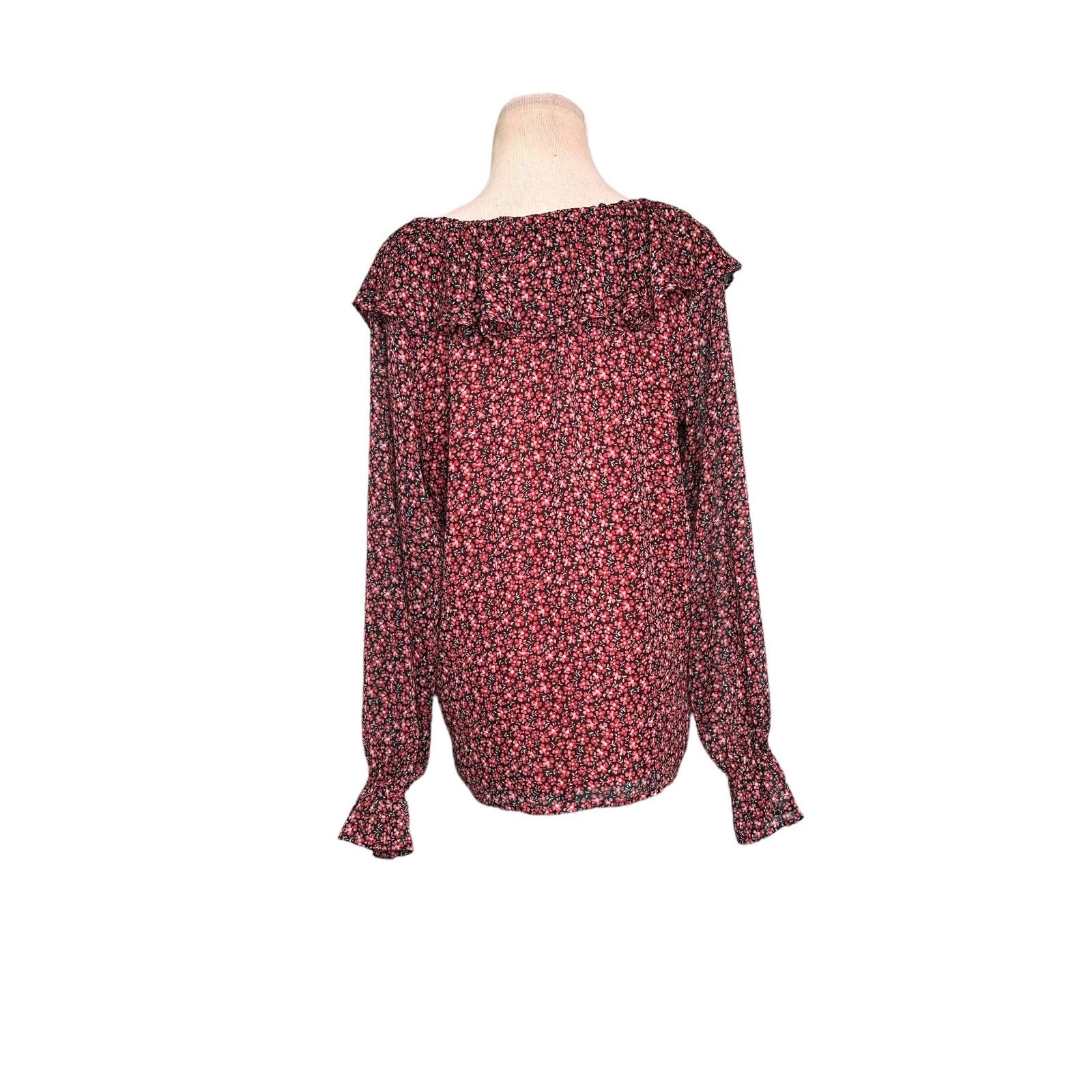 Loft Loft red floral long sleeves ruffled sheer blouse size small Size S / US 4 / IT 40 - 9 Thumbnail
