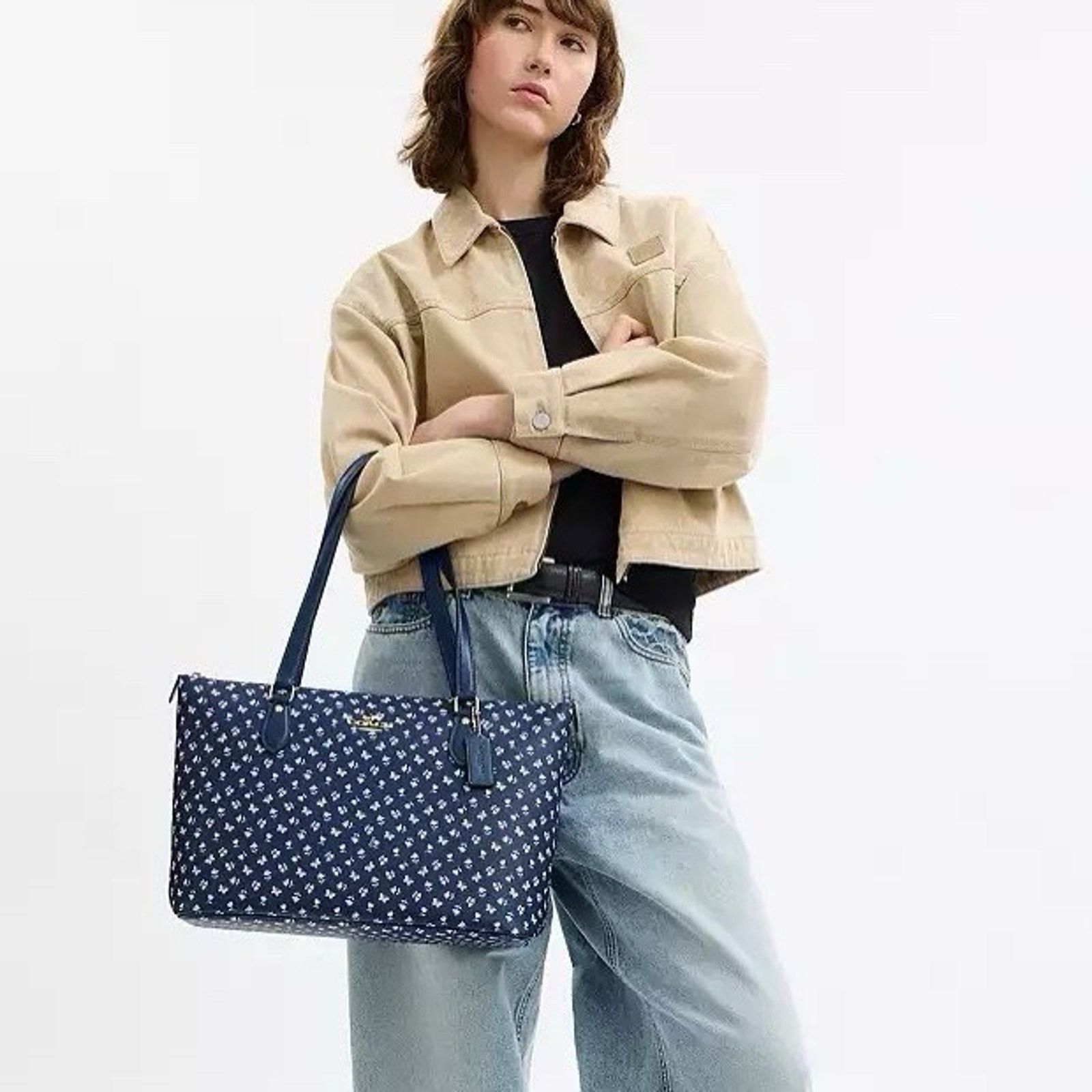 Coach NWT Coach Gallery Tote Bag Floral CBM20 Gold/Deep Blue Size ONE SIZE - 7 Thumbnail