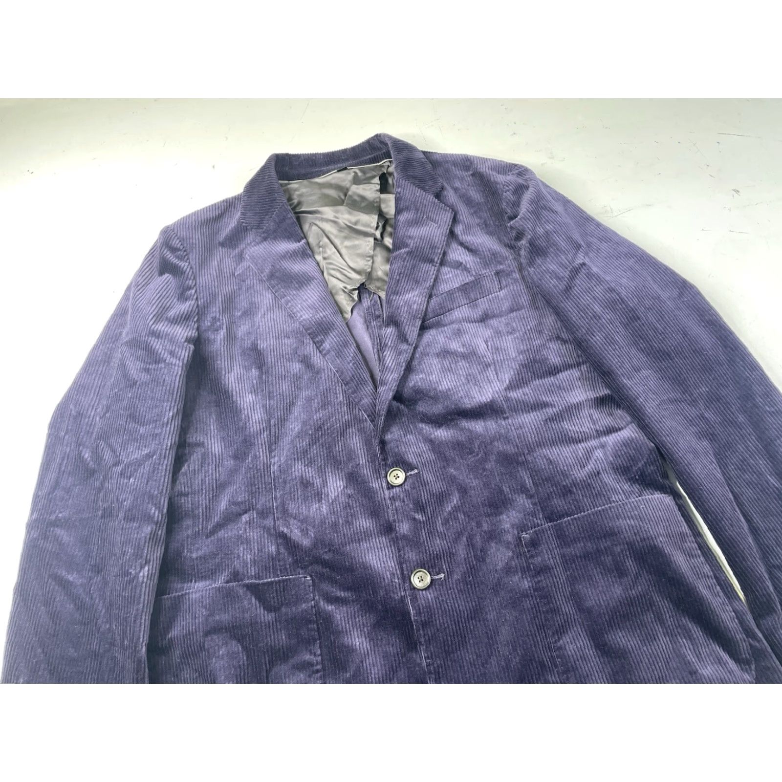 J.Crew VINTAGE J.CREW Blazer Jacket Corduroy Plum Two-Button Slim Fit Navy Dark Plum Mens 44 Regular Notch Lapel Size 44R - 2 Thumbnail