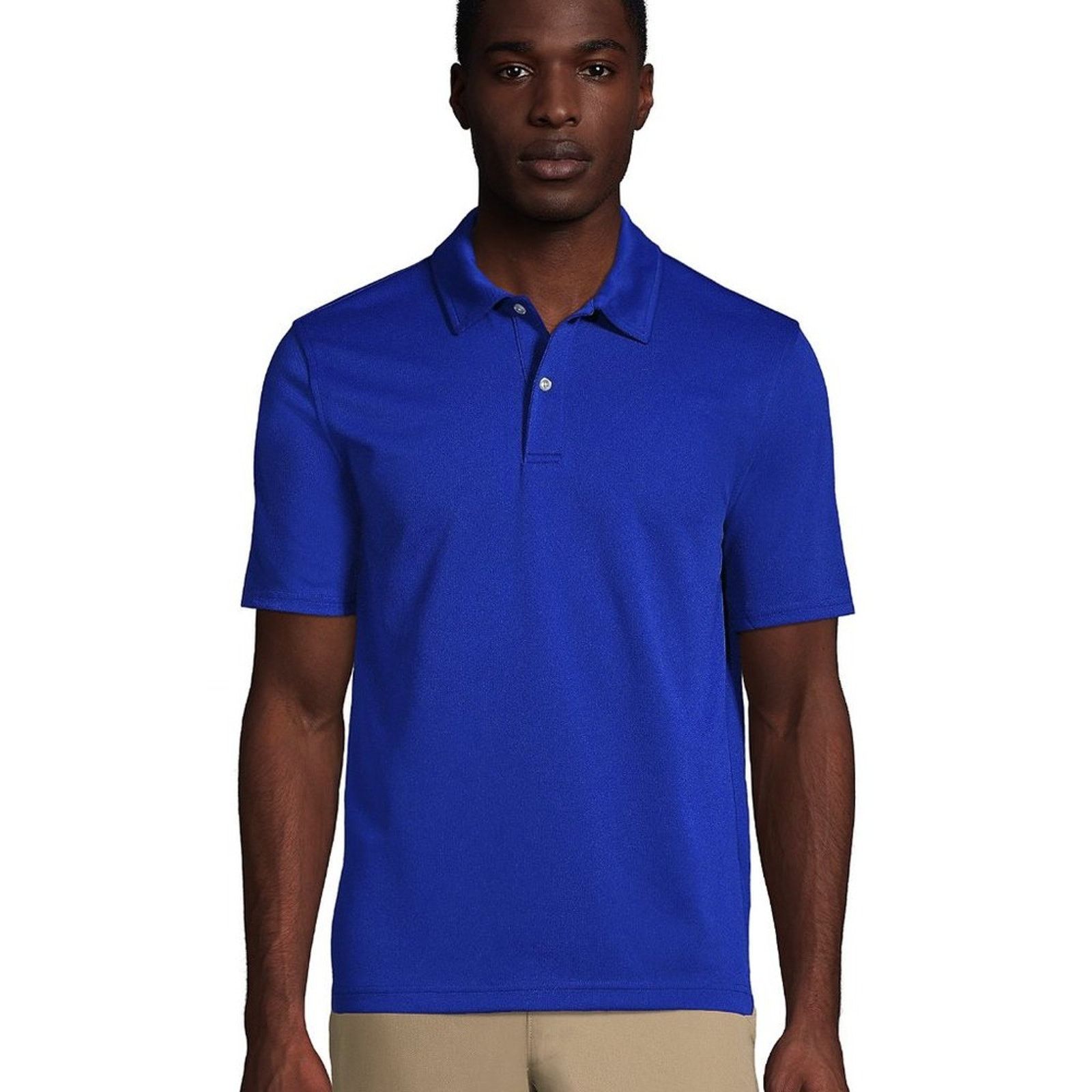 Lands' End LANDS' END Men's Cobalt Blue Short Sleeve Poly Pique Polo XL Size US XL / EU 56 / 4 - 1 Thumbnail