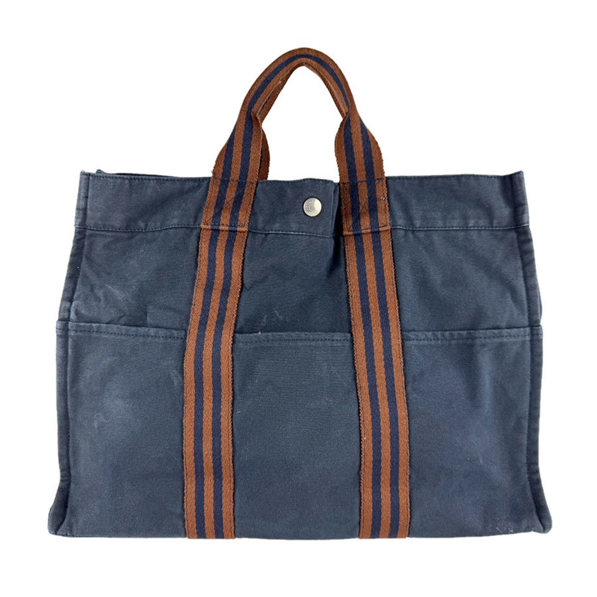 Hermes Hermes Fourre-Tout MM Canvas Handbag, Navy Brown, Women's z9571 Size ONE SIZE - 1 Thumbnail