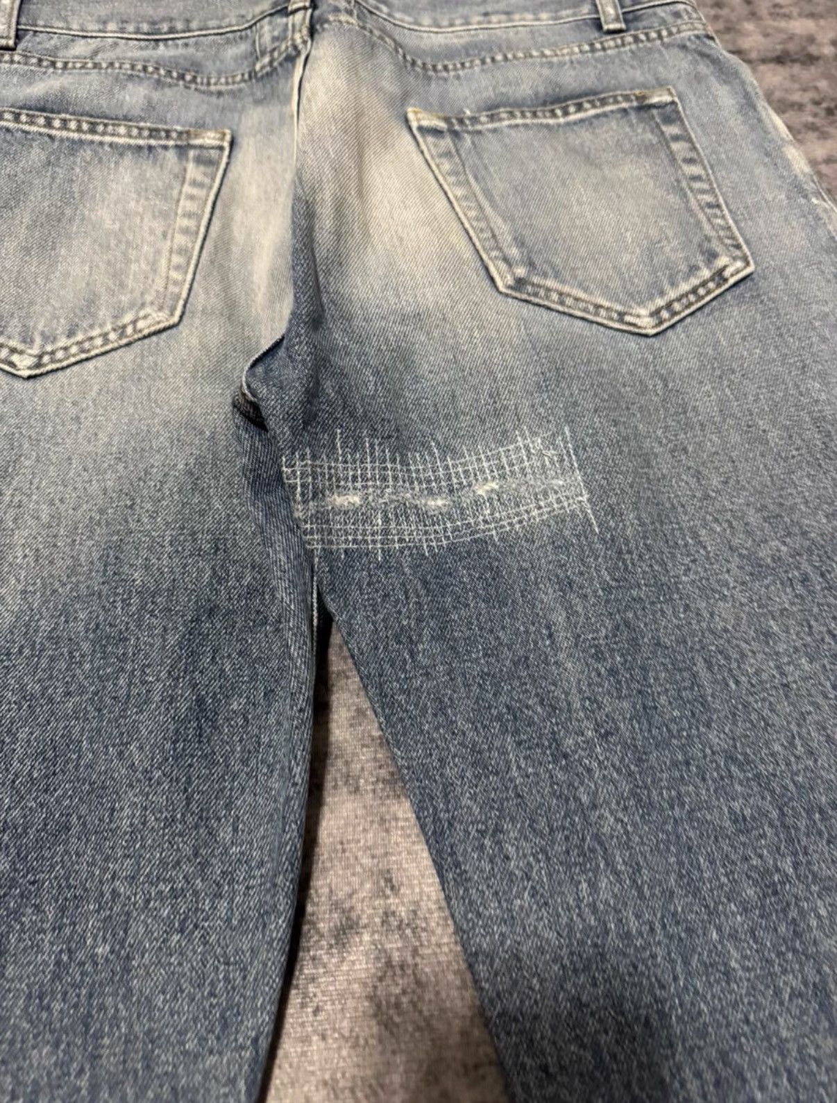 Saint Laurent Paris SLP 16SS Runway "Cat Paw" Light Blue Patch Slash Denim Jeans Size US 33 - 4 Thumbnail