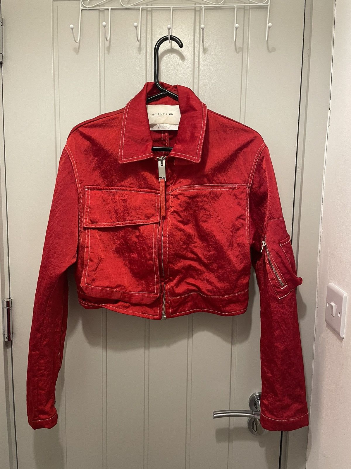 image of 1017 Alyx 9Sm Alyx Satin Red Speedy Cropped Jacket, Women's (Size Small)