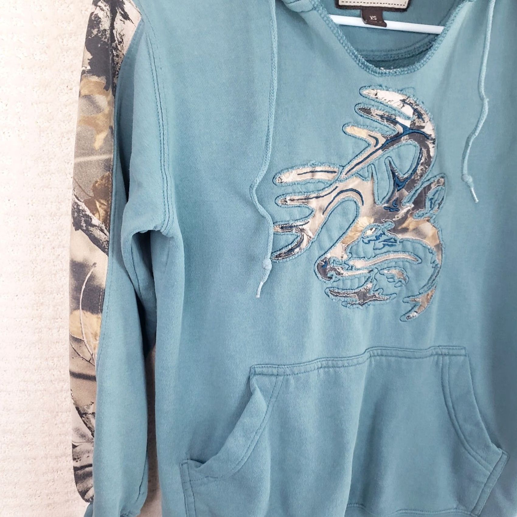 Vintage Legendary Whitetails Hoodie Mens XS Teal Camo Buck Cutout Kangaroo Pockets Nightfree? Size US XS / EU 42 / 0 - 6 Thumbnail