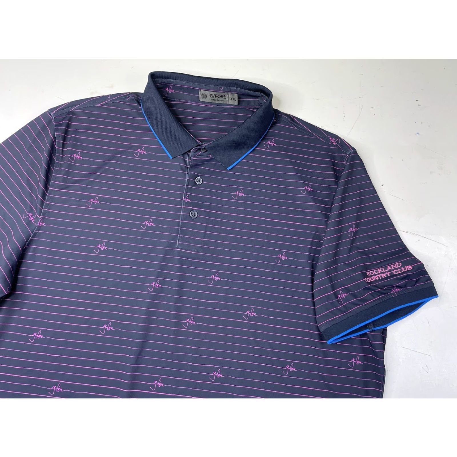 G/FORE G/Fore Polo Shirt Mens 2XL Blue Striped Short Sleeve Performance Golf Casual Activewear Rockland County Club Size US XXL / EU 58 / 5 - 2 Thumbnail