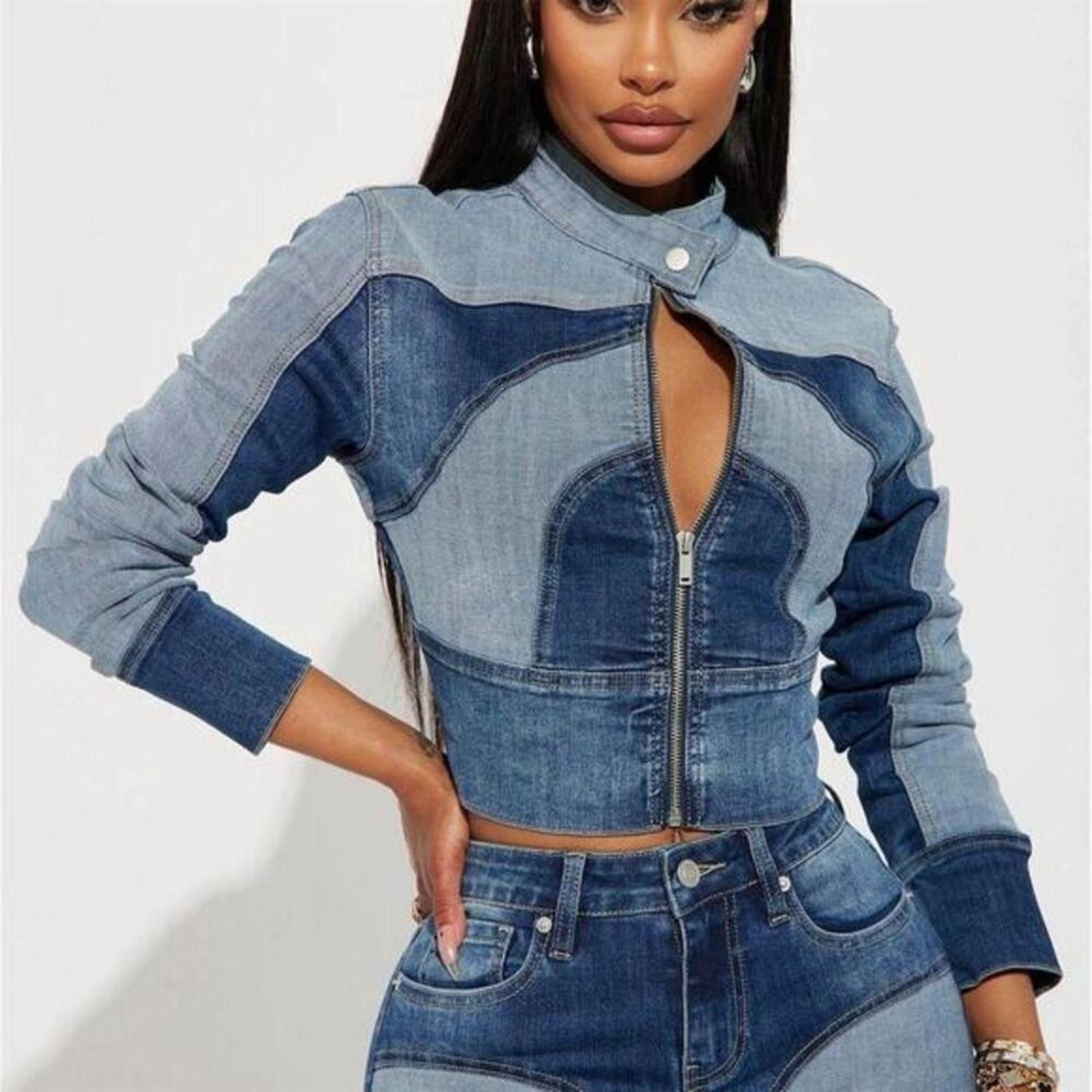 Fashion Nova Fashion nova Coronado Two Tone Denim Moto Jacket Size S / US 4 / IT 40 - 2 Thumbnail