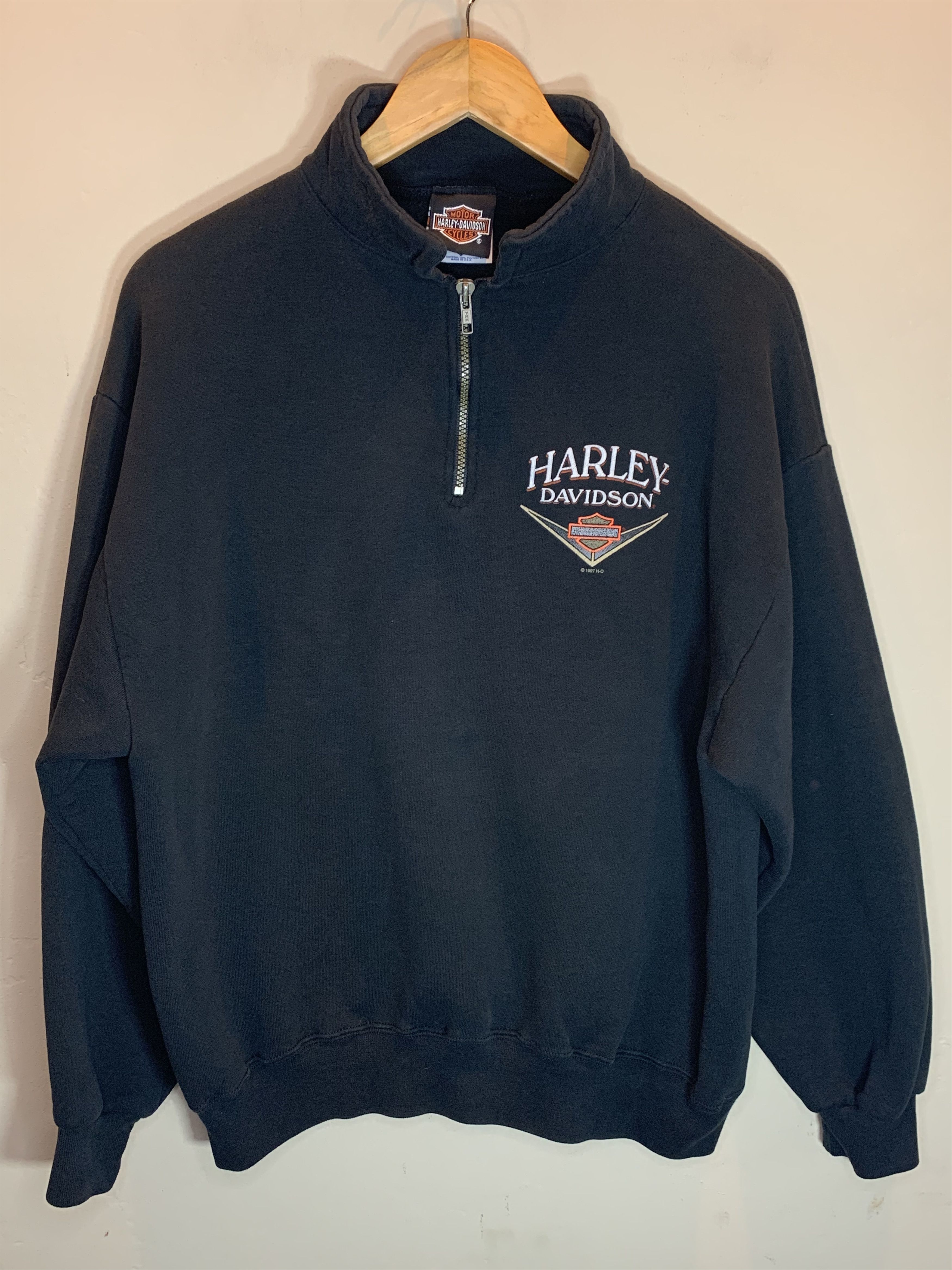 Harley Davidson RARE Vintage 90s Harley Davidson Moto Quarter Zip Sweatshirt Size US L / EU 52-54 / 3 - 1 Thumbnail