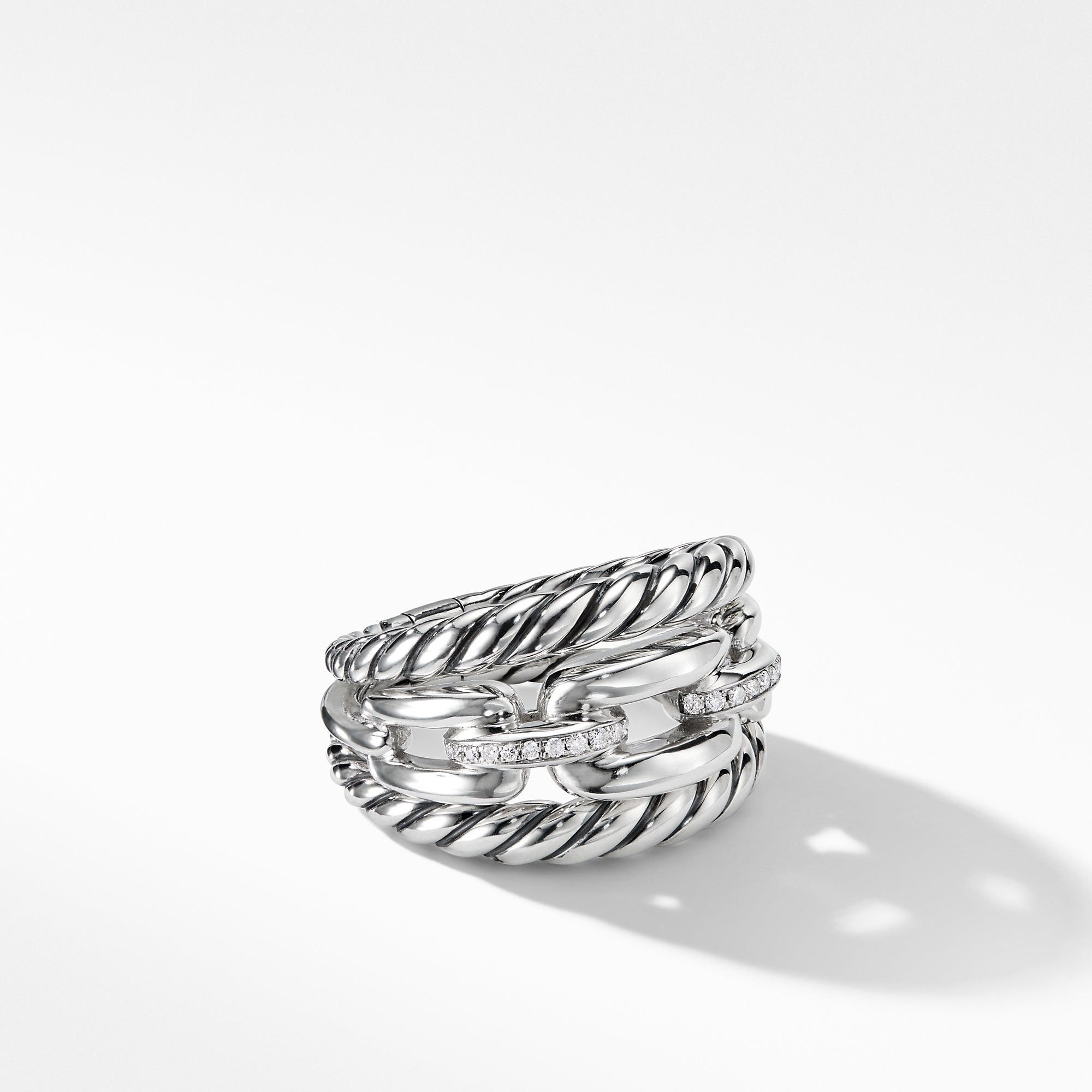 David Yurman o1w1db10325 Wellesley Link Three-Row Ring with Diamonds Size ONE SIZE - 1 Thumbnail