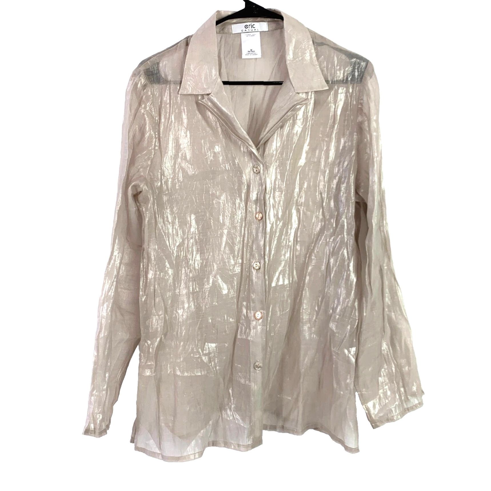 Vintage VINTAGE Eric Casual Shirt Medium Tan 1990s Secretary/Geek Button Down Blouse Ladies Men? Size M / US 6-8 / IT 42-44 - 2 Thumbnail