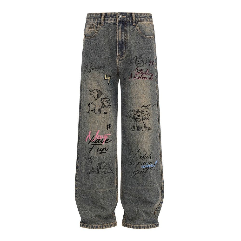 Vintage Men's hip-hop cartoon puppy print distressed jeans Size US 32 / EU 48 - 1 Thumbnail