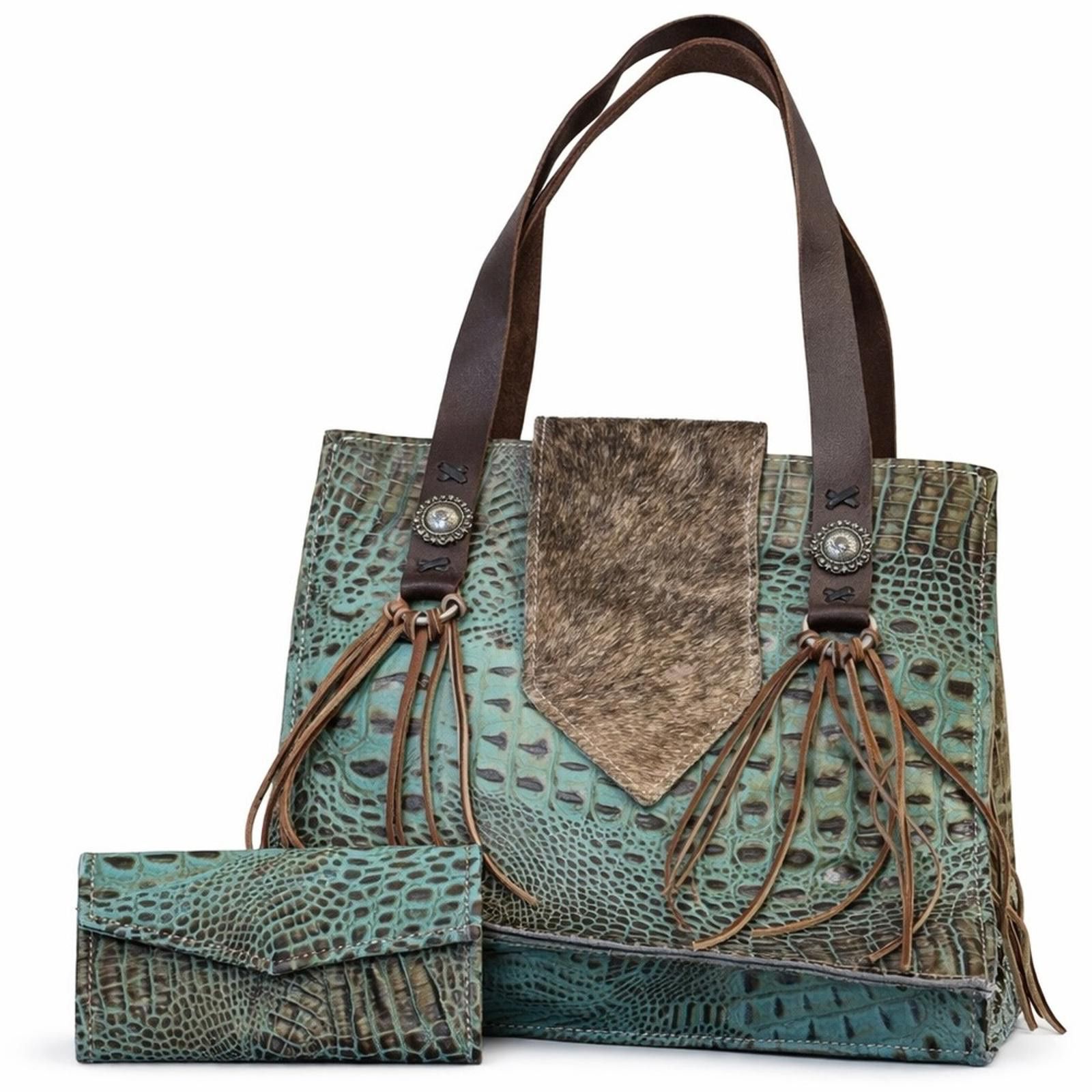 Other Tooled leather Satchel Tote Purse Crocodile Wallet Bag Set Size ONE SIZE - 1 Thumbnail