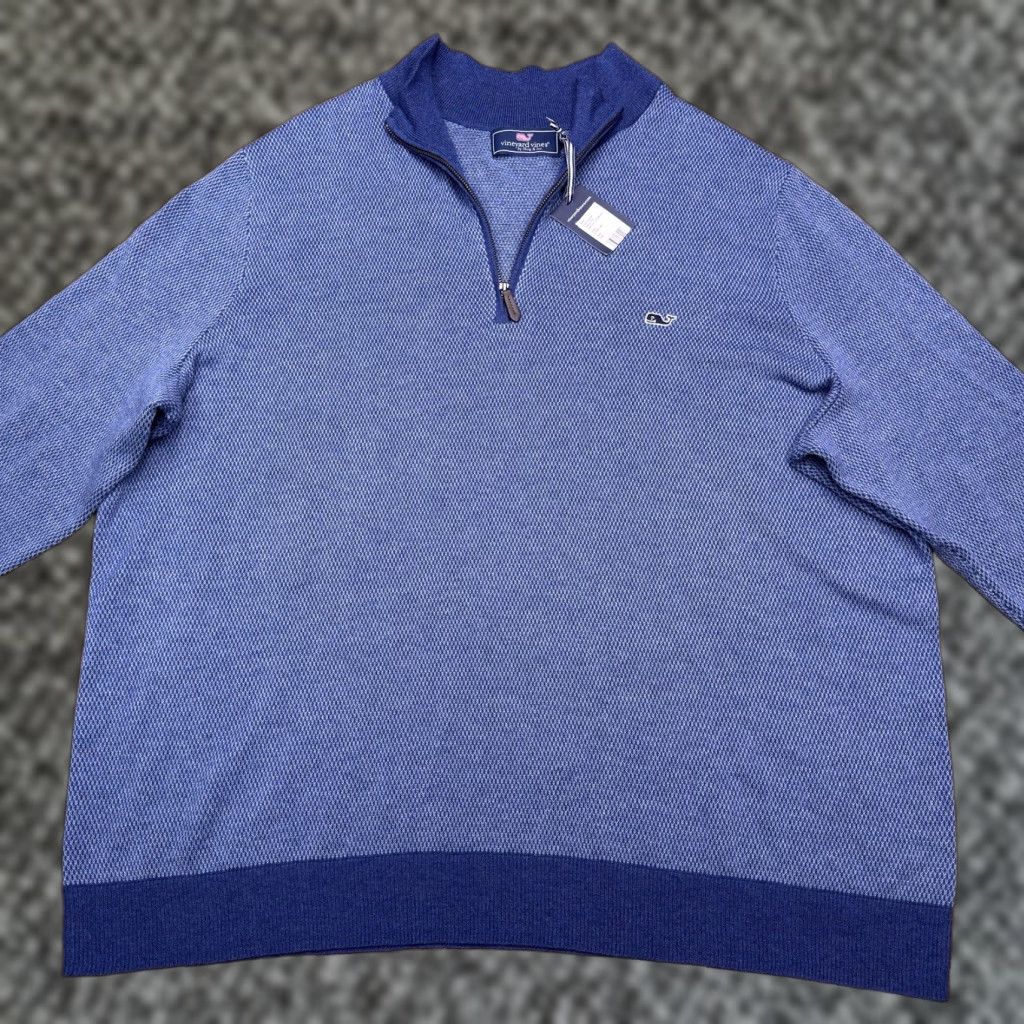 Vineyard Vines Vineyard Vines Sweater 1/2 Zip Mens Big 2X Blue Mock Neck Embroidered Logo Zipper Knit Pullover Regular Style Casual Winter Fall Spring Size US XXL / EU 58 / 5 - 1 Thumbnail