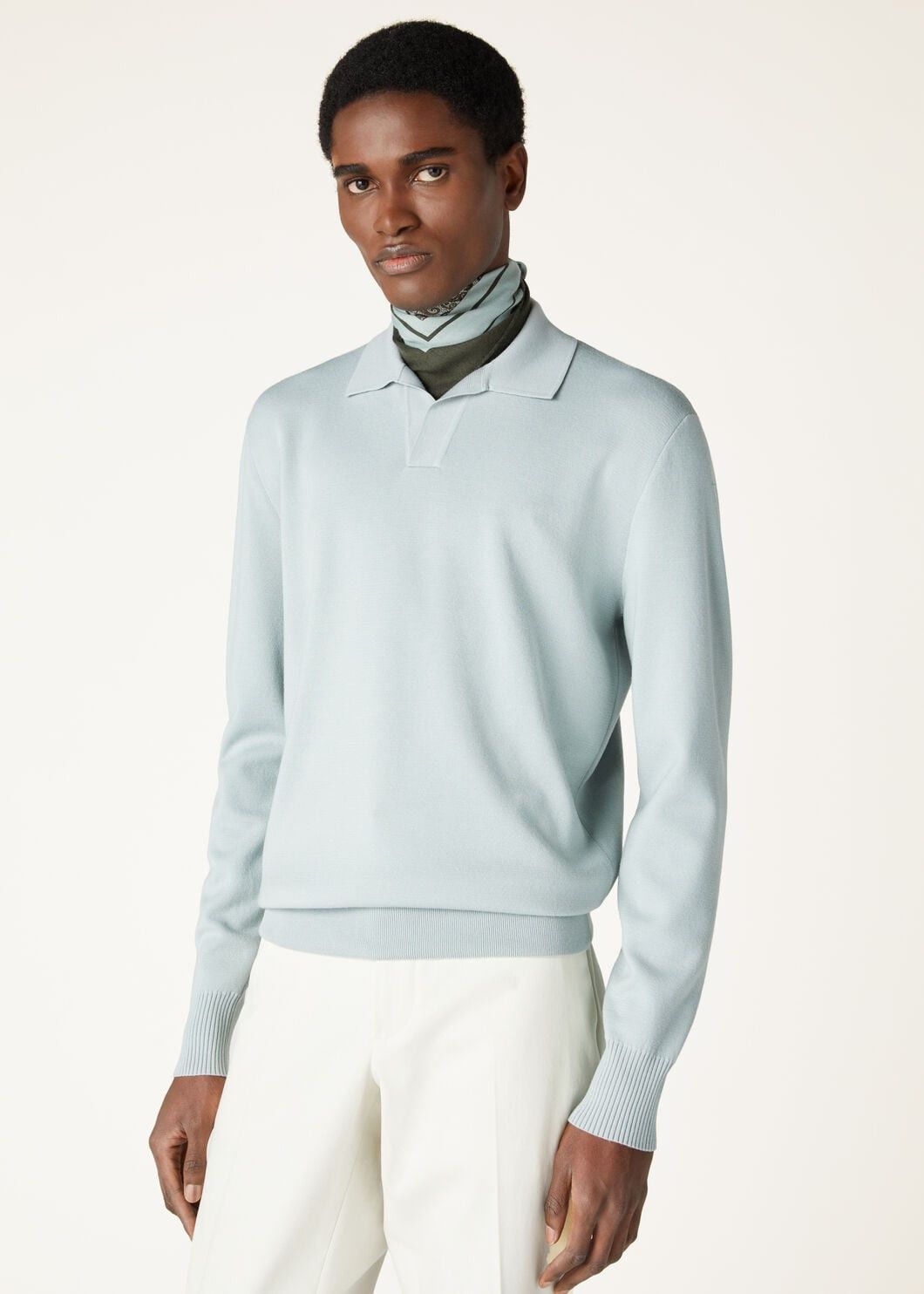 Loro Piana o1w1db10725 FAL5279 Buttonless Polo Shirt in Light Blue Size US S / EU 44-46 / 1 - 3 Thumbnail