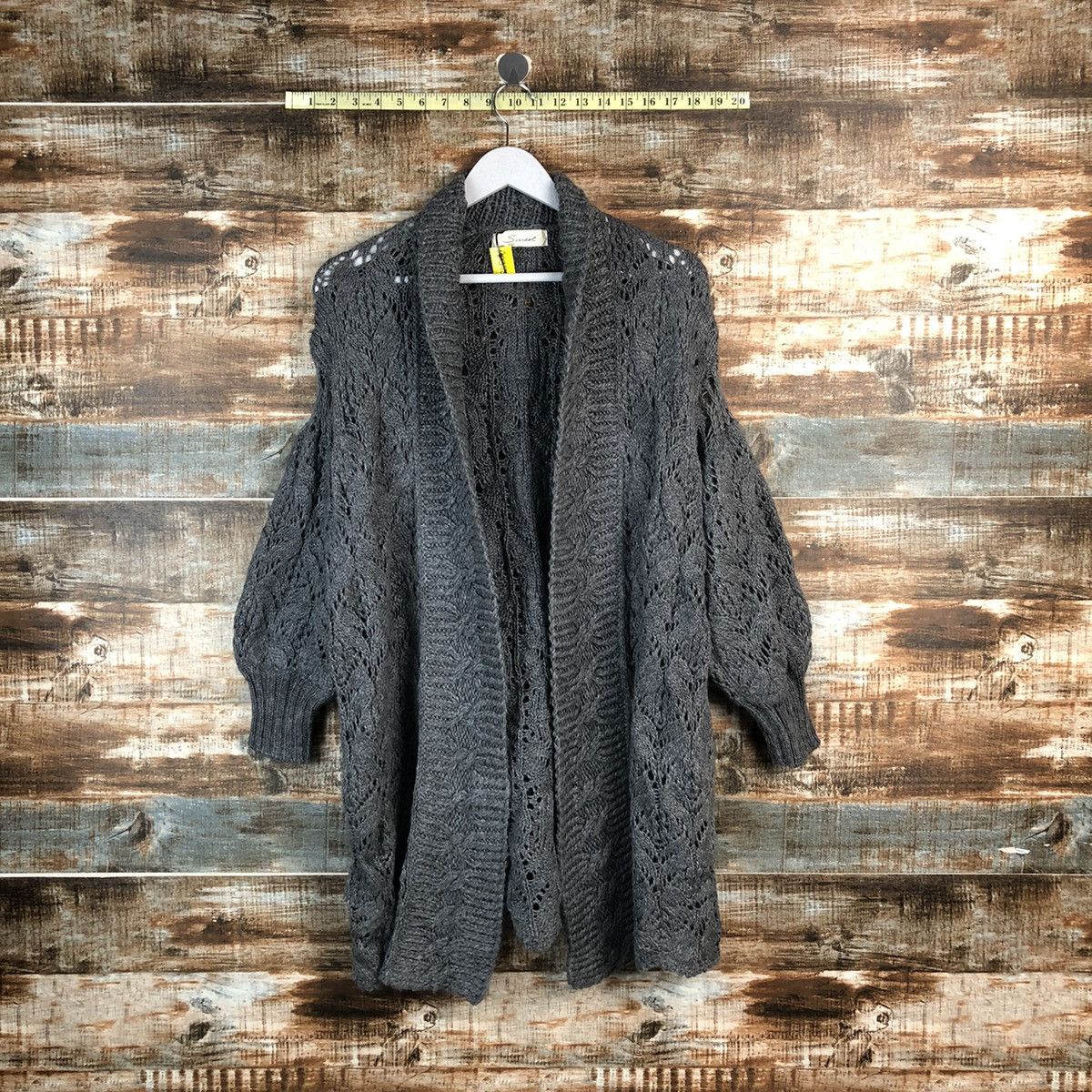 Homespun Knitwear Shided Grey crochet Cardigan Knitwear #A2355 Size L / US 10 / IT 46 - 1 Thumbnail