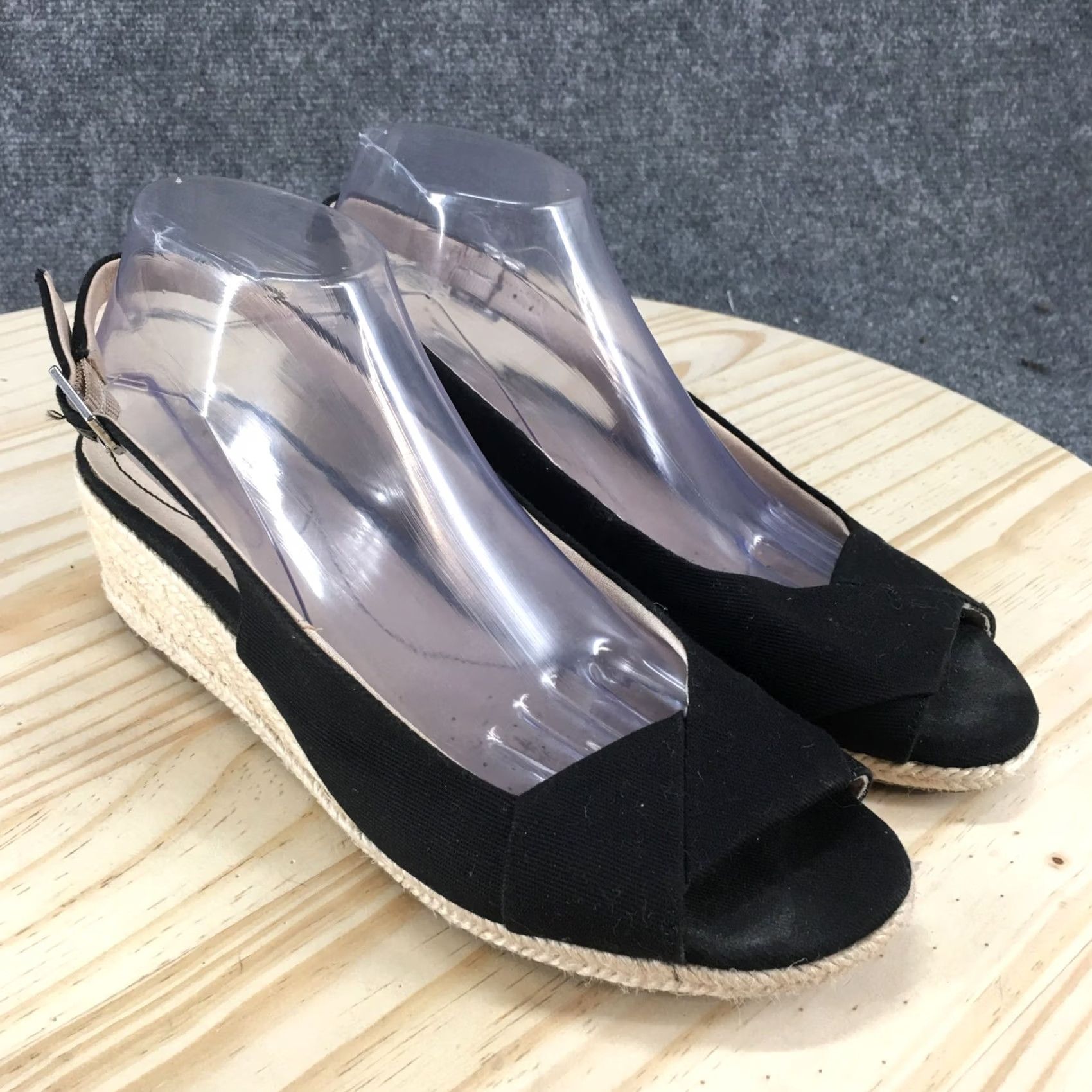 Vintage LifeStride Sandals Womens 11M Socialite Slingback Espadrille Wedge Black Casual Size US 11 / IT 41 - 3 Thumbnail