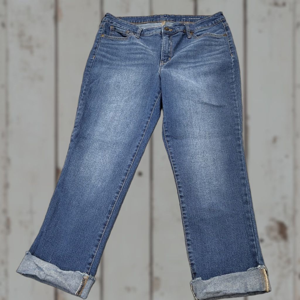 Denime New Directions Jeans Capris Women's 14 Reg Boyfriend Blue Denim Cuffed 5-Pocket Design Size 36" / US 14 / IT 50 - 1 Thumbnail