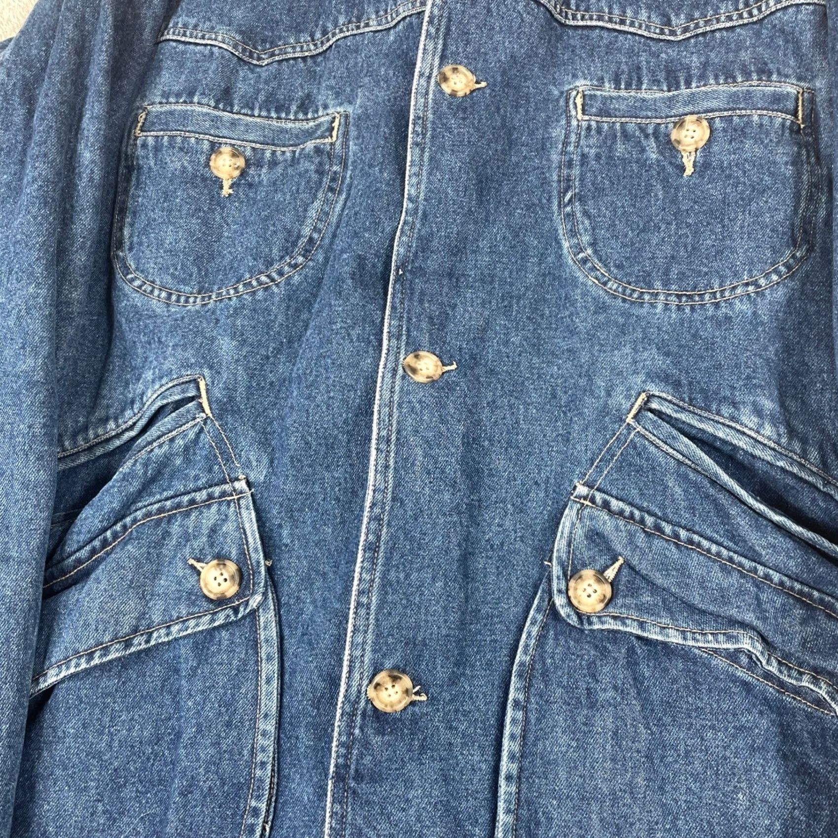 Vintage VINTAGE Willis & Geiger Denim Chore Jacket Mens Medium Blue Leather Collar Field Coat Size US M / EU 48-50 / 2 - 5 Thumbnail