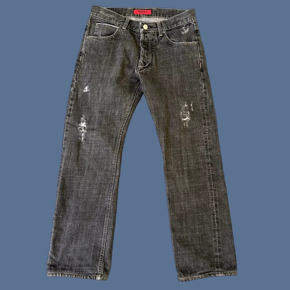 Hugo Boss Jeans Mens 30x29 Black Gray Selvedge Faded Distressed