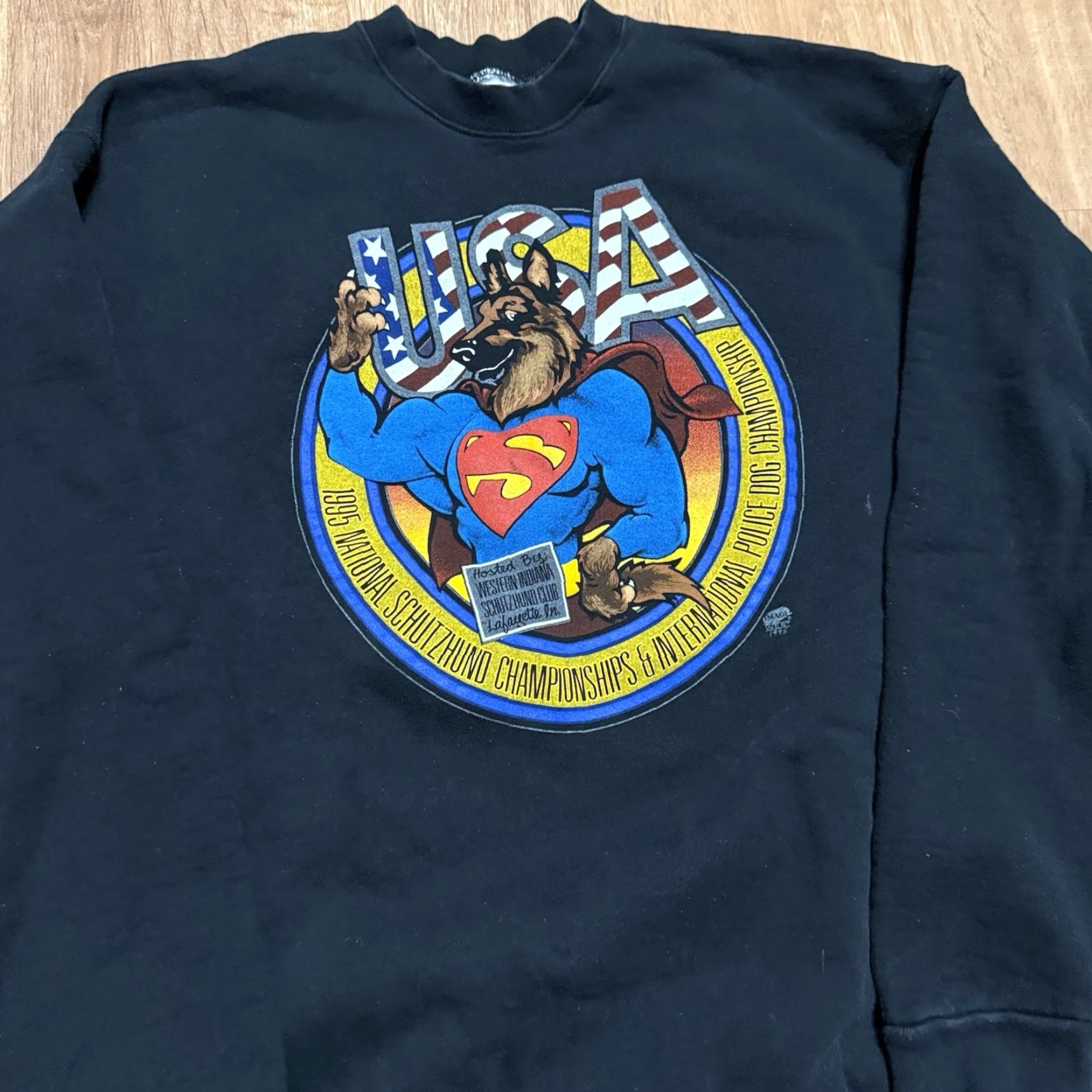 Fruit Of The Loom VINTAGE 90s Police Dog Championship Sweatshirt Crewneck 1995 Mens 2XL Black - Fruit of the Loom Pullover Sweatshirt Mens 2XL Black Size US XXL / EU 58 / 5 - 4 Thumbnail