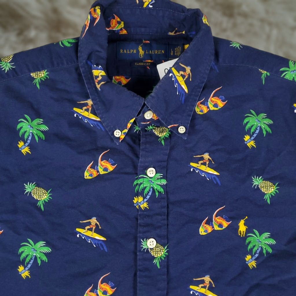 Ralph Lauren Ralph Lauren Shirt Mens Large Blue Tropical Fish Print Button-Up Short Sleeve Cotton Size US L / EU 52-54 / 3 - 1 Thumbnail