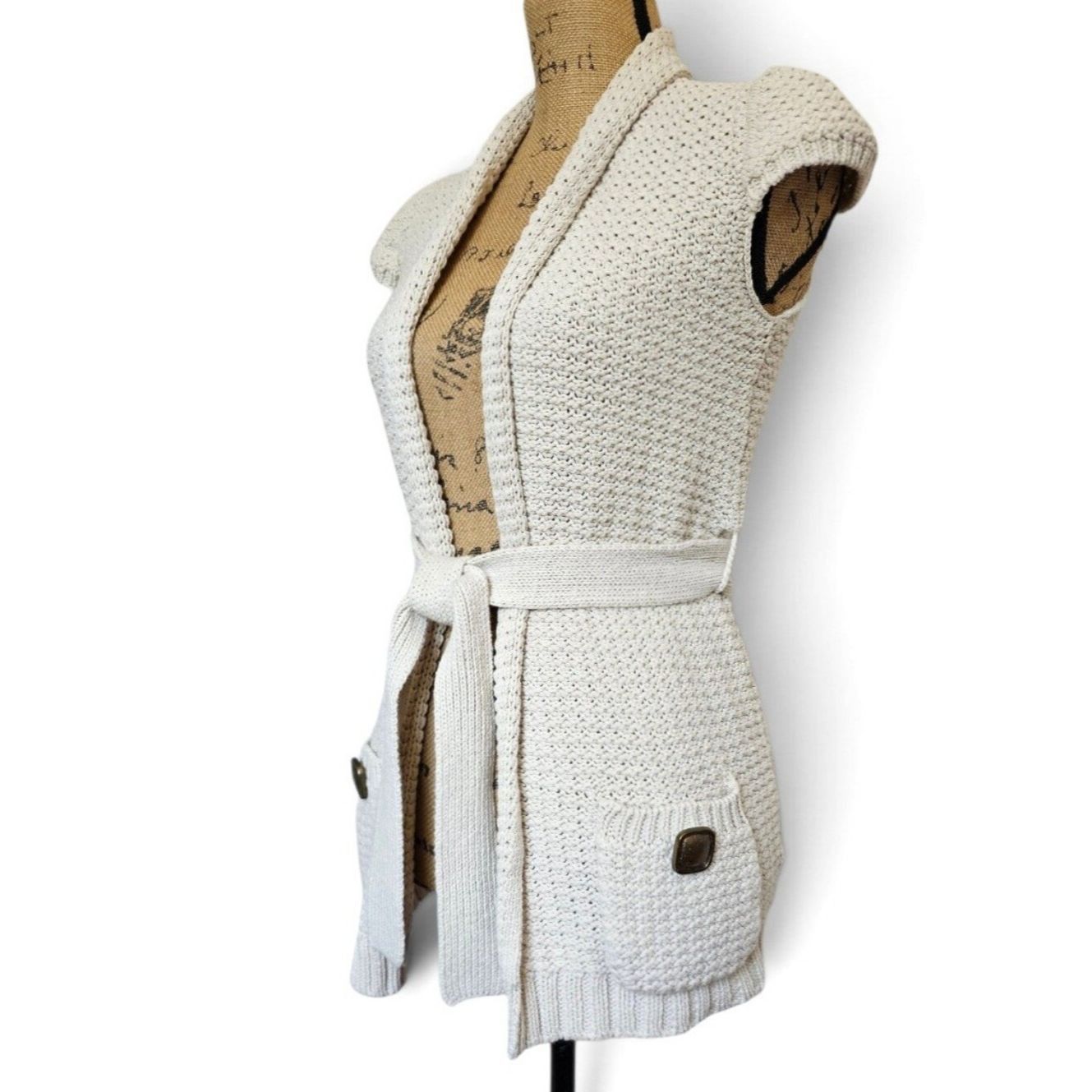 American Rag American Rag Cream Knit Short-Sleeve Belted Knit Cardigan F Size XS / US 0-2 / IT 36-38 - 3 Thumbnail