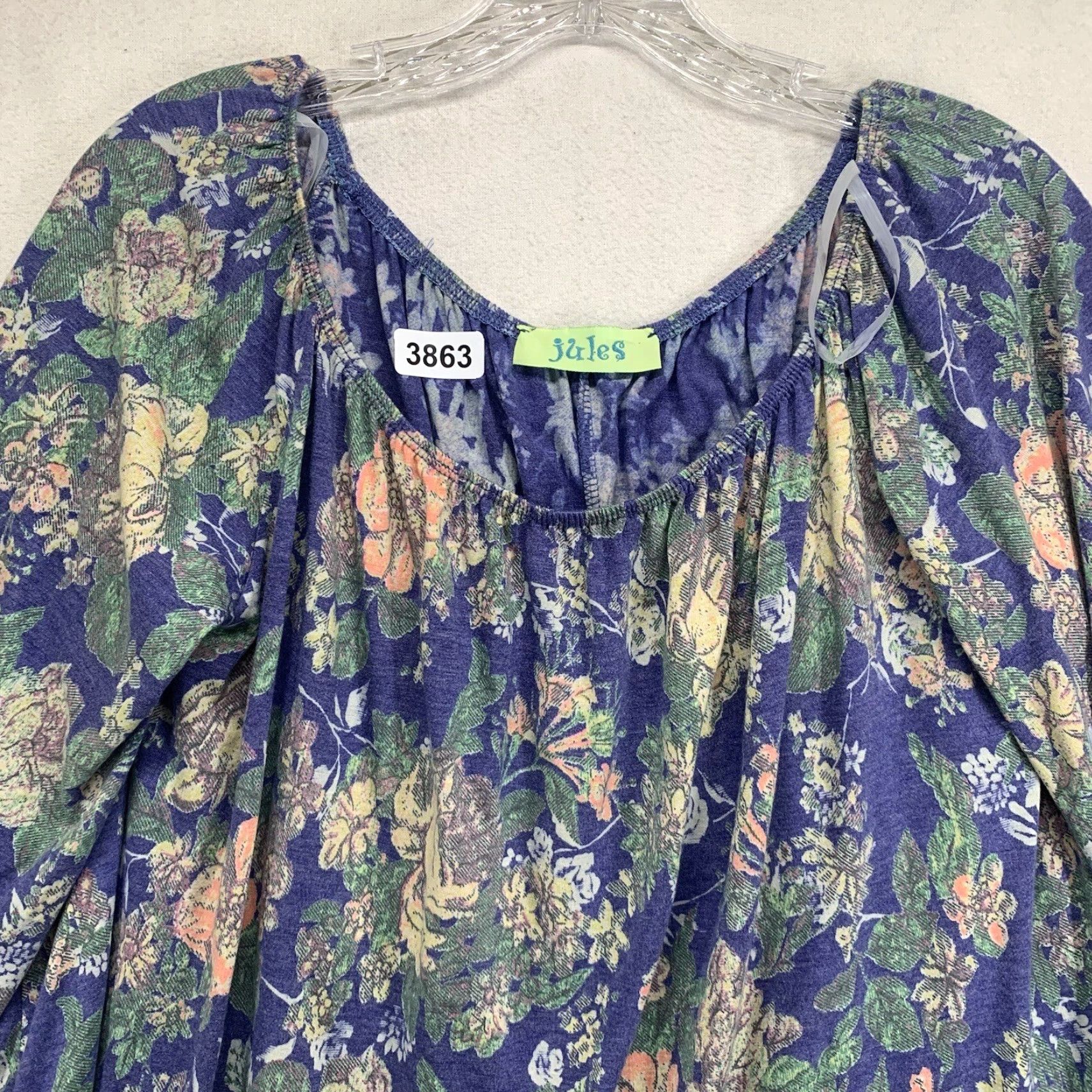 Bell VINTAGE Jules Blouse Shirt Boho Tunic Blue Floral 3/4 Bell Sleeve Crochet Embroidered USA Made Women L Size L / US 10 / IT 46 - 2 Thumbnail