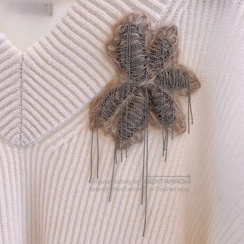 Other Brunello Cucinelli Beaded Flower Decorated White Cashmere Size XXS / US 00 / IT 34 - 6 Thumbnail