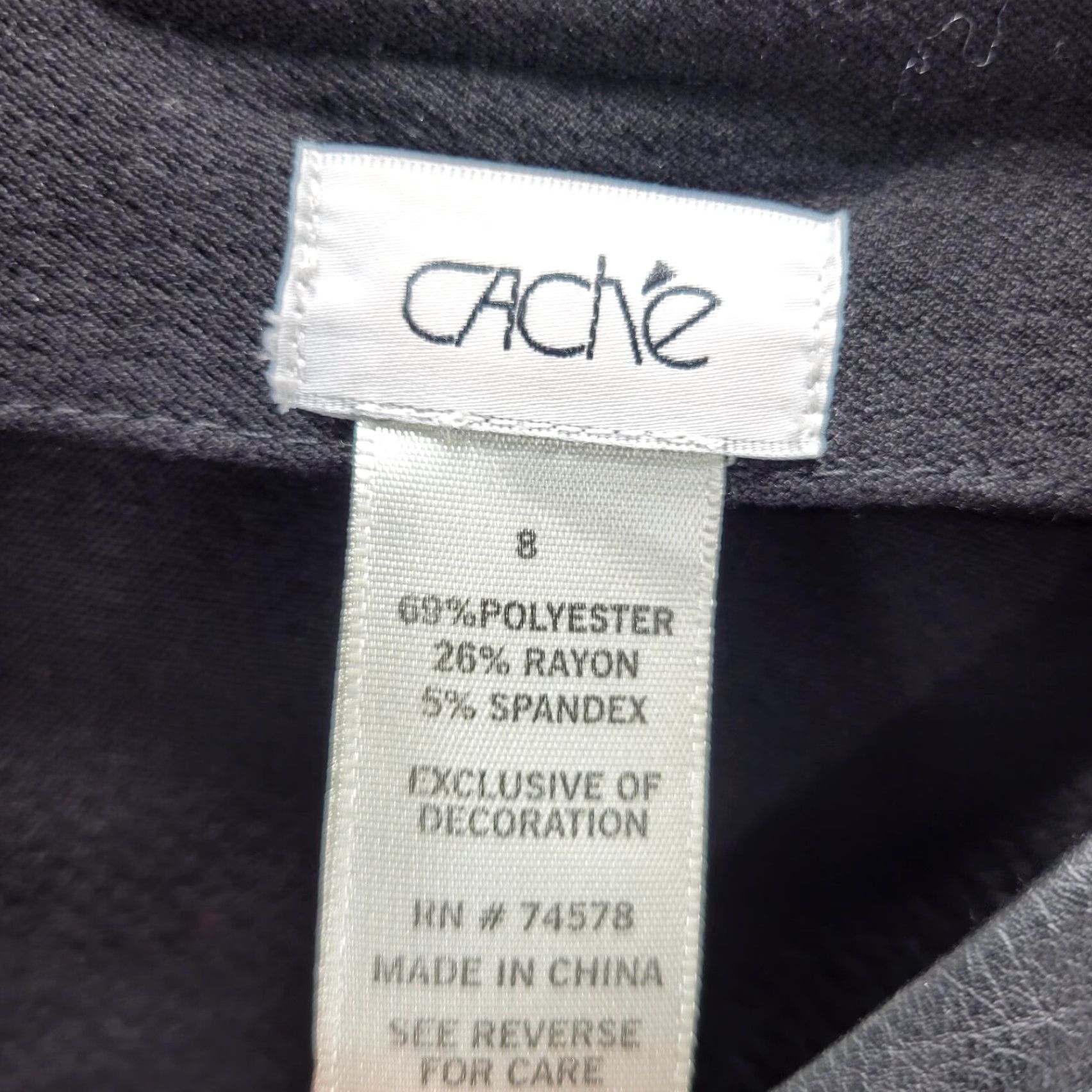 Vintage Cache Womens Dress Sz 8 Black Notched V-Neck Back Zip Pockets Long Sleeve - 8? Size M / US 6-8 / IT 42-44 - 5 Thumbnail