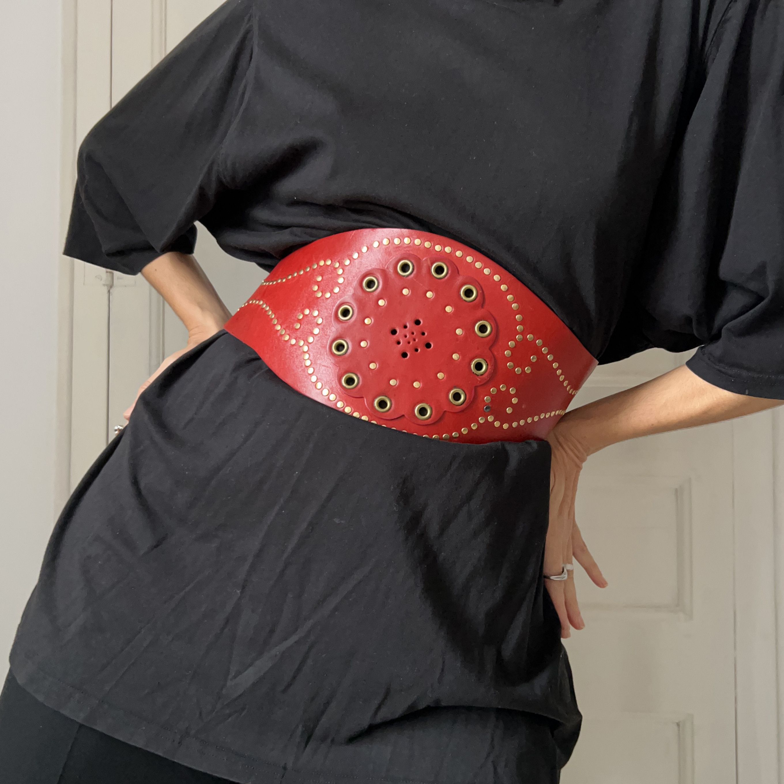 Vintage Vintage Red Leather Studded Corset Belt Size ONE SIZE - 5 Thumbnail