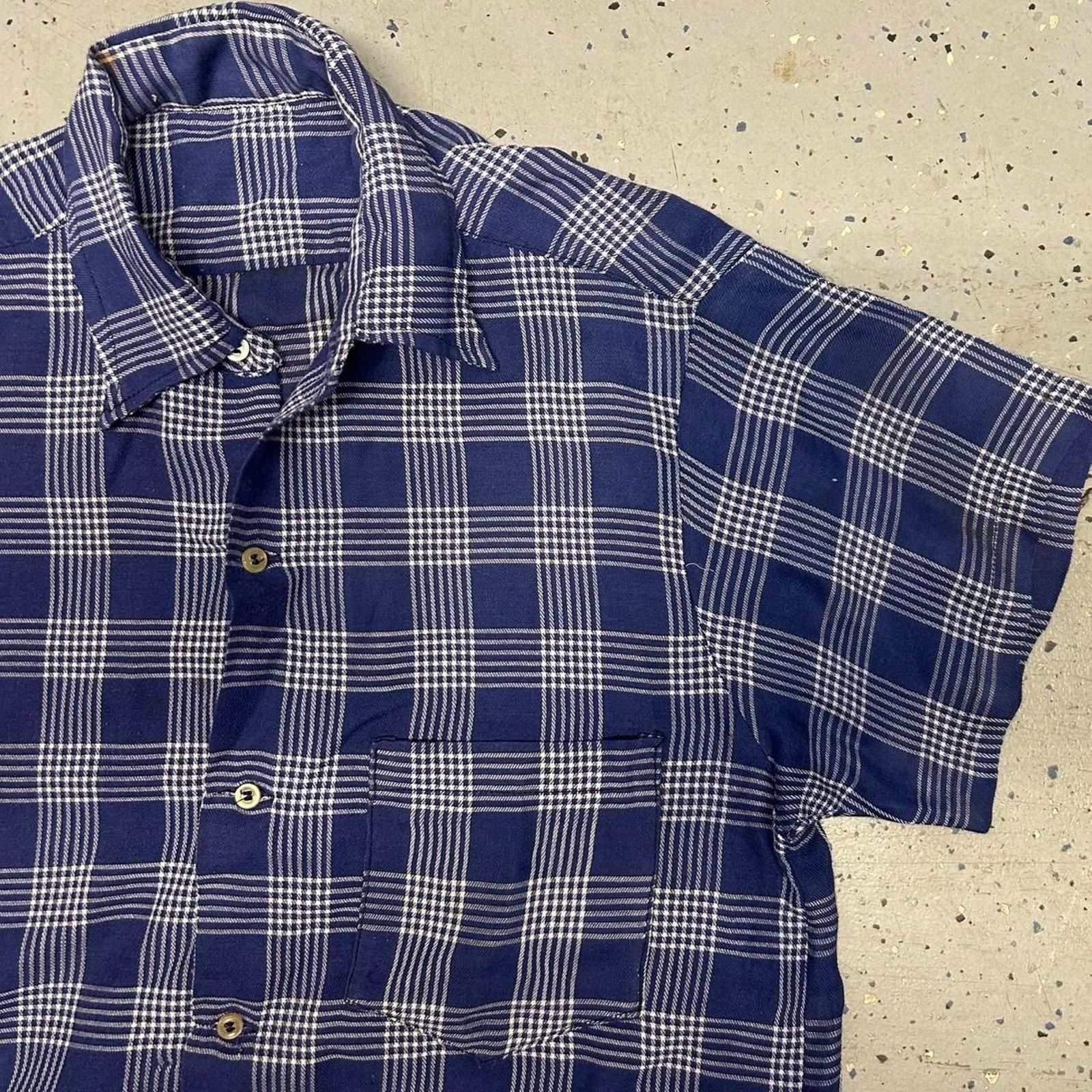 Other VTG 60s/70s Blue and white plaid button-up shirt Size US L / EU 52-54 / 3 - 2 Thumbnail