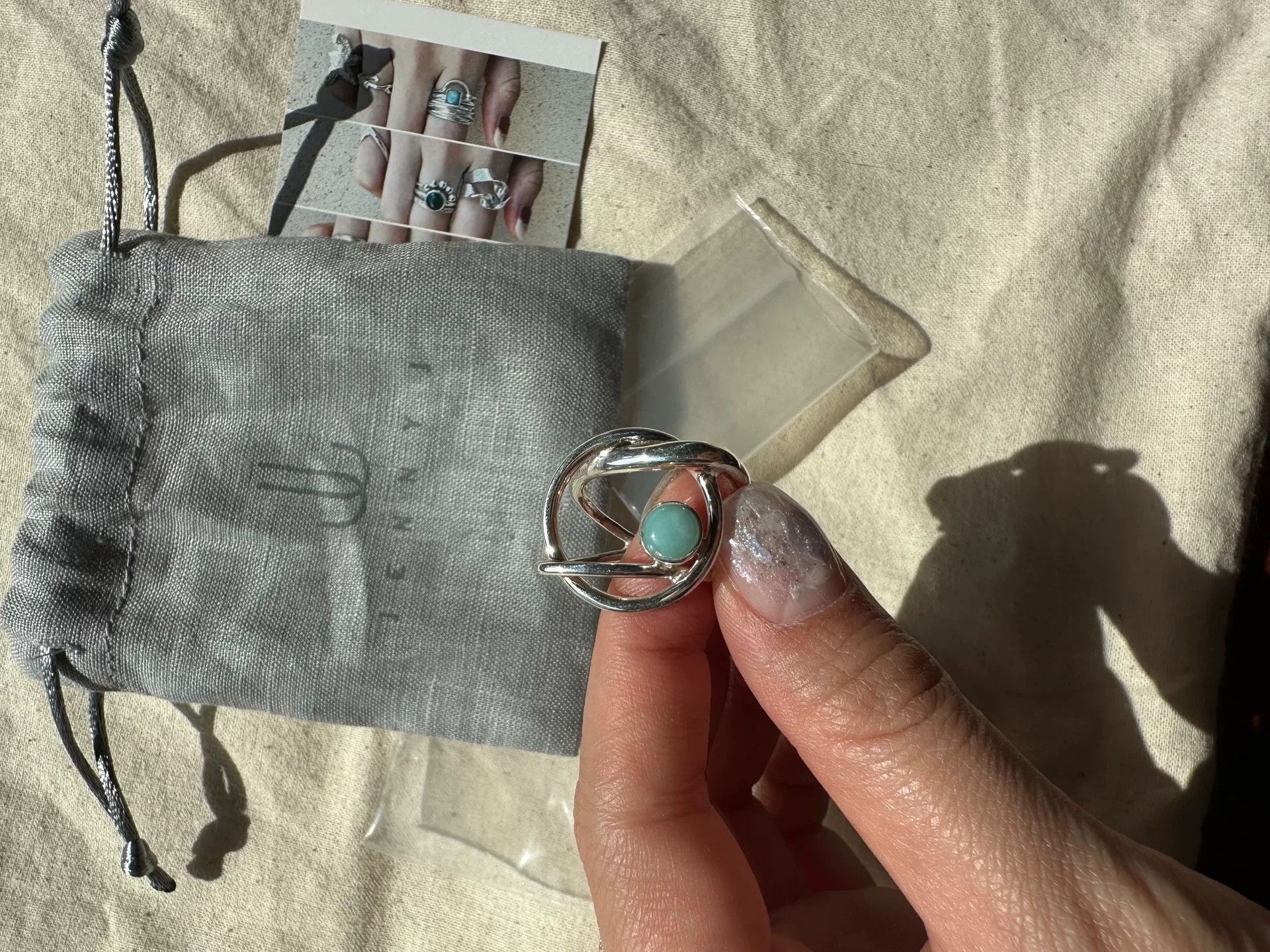 Japanese Brand CSJ Green Turquoise Silver Ring Size ONE SIZE - 1 Thumbnail