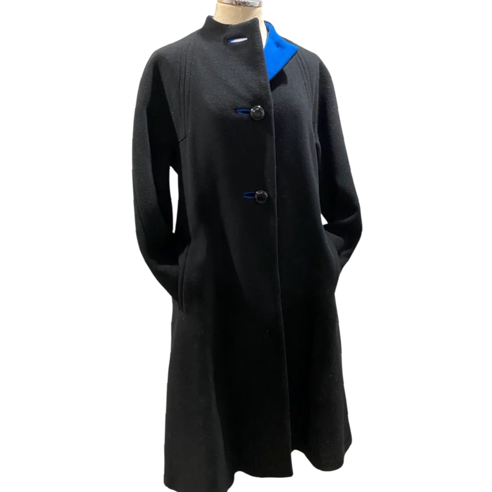 Vintage VINTAGE Trigere Coat Womens Size 12 Wool Black Blue Contrast 1980s Everyday Classic Coat Mens? Size XL / US 12-14 / IT 48-50 - 3 Thumbnail
