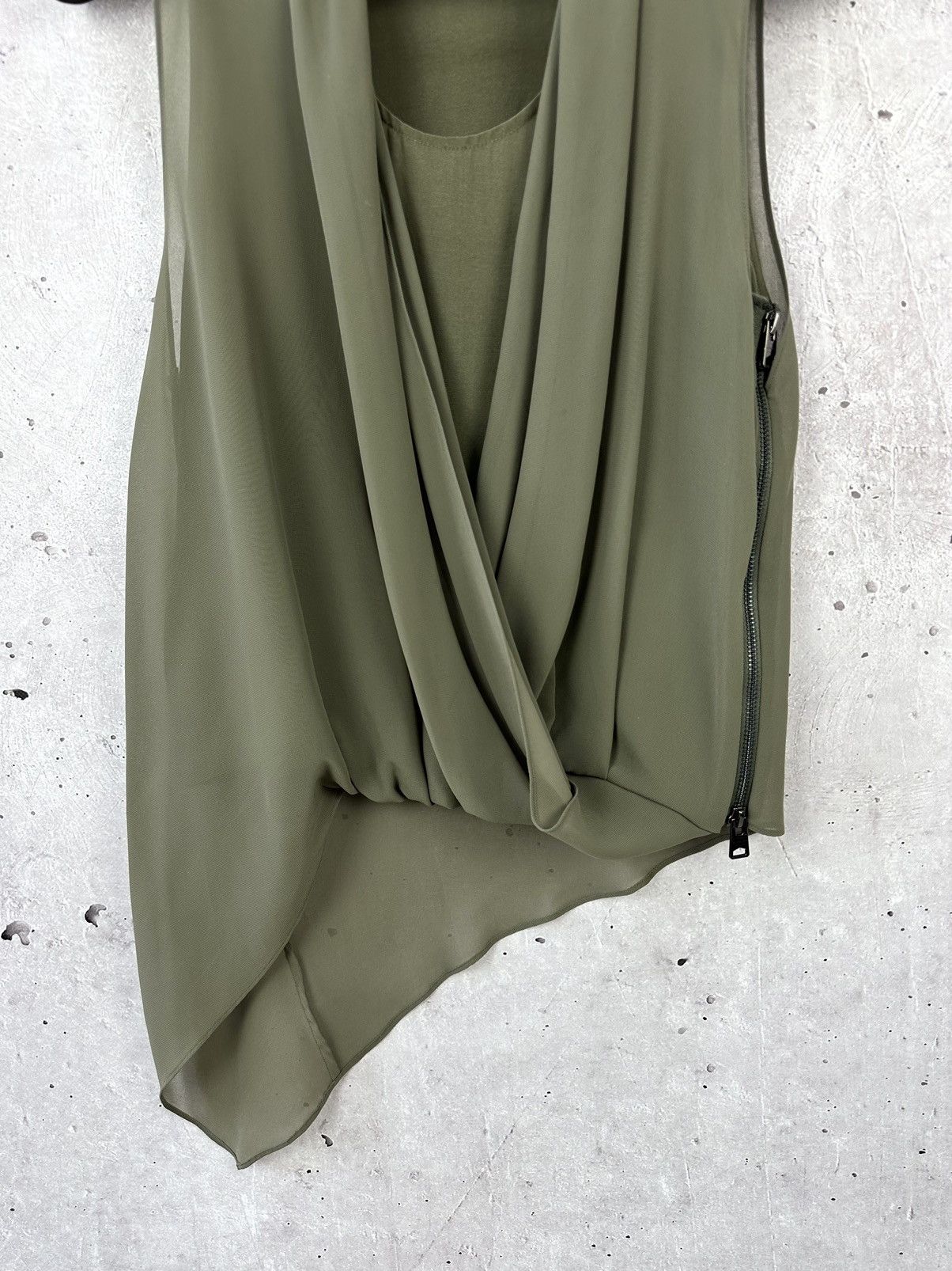 Allsaints × Designer Allsaints Abi Vik Khaki Asymmetrical Viscose Blouse Top Size S / US 4 / IT 40 - 3 Thumbnail
