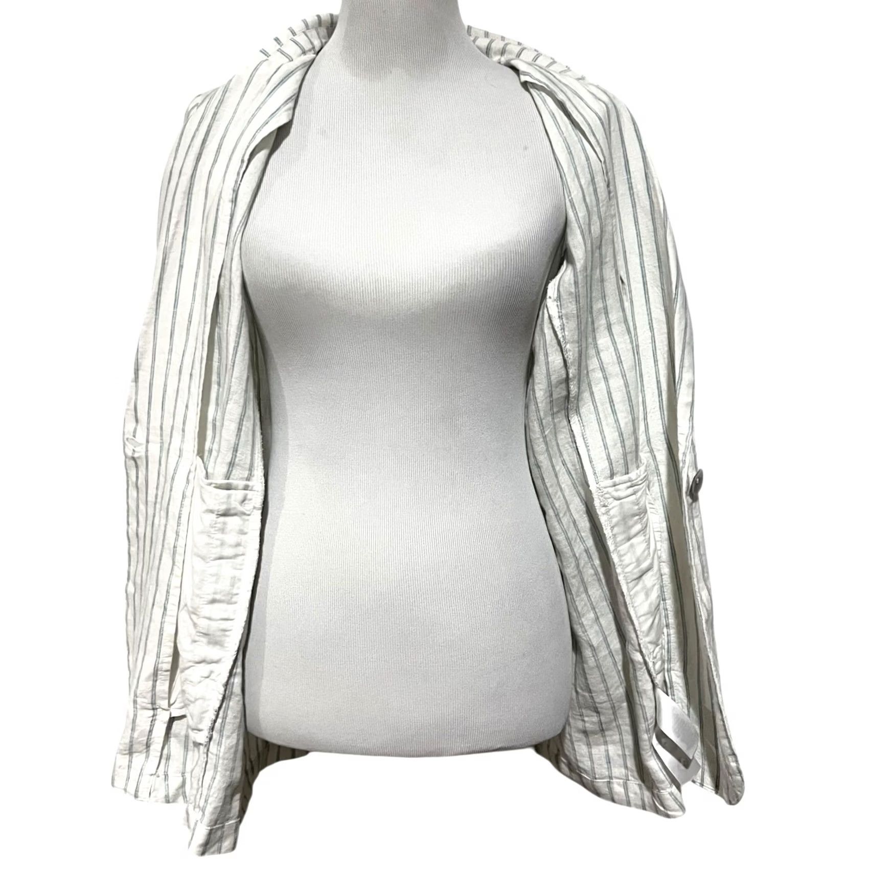 Vintage VINTAGE C&C California Blazer Jacket 100% Linen Striped Woman Sz M Shirt Women Size M / US 6-8 / IT 42-44 - 4 Thumbnail
