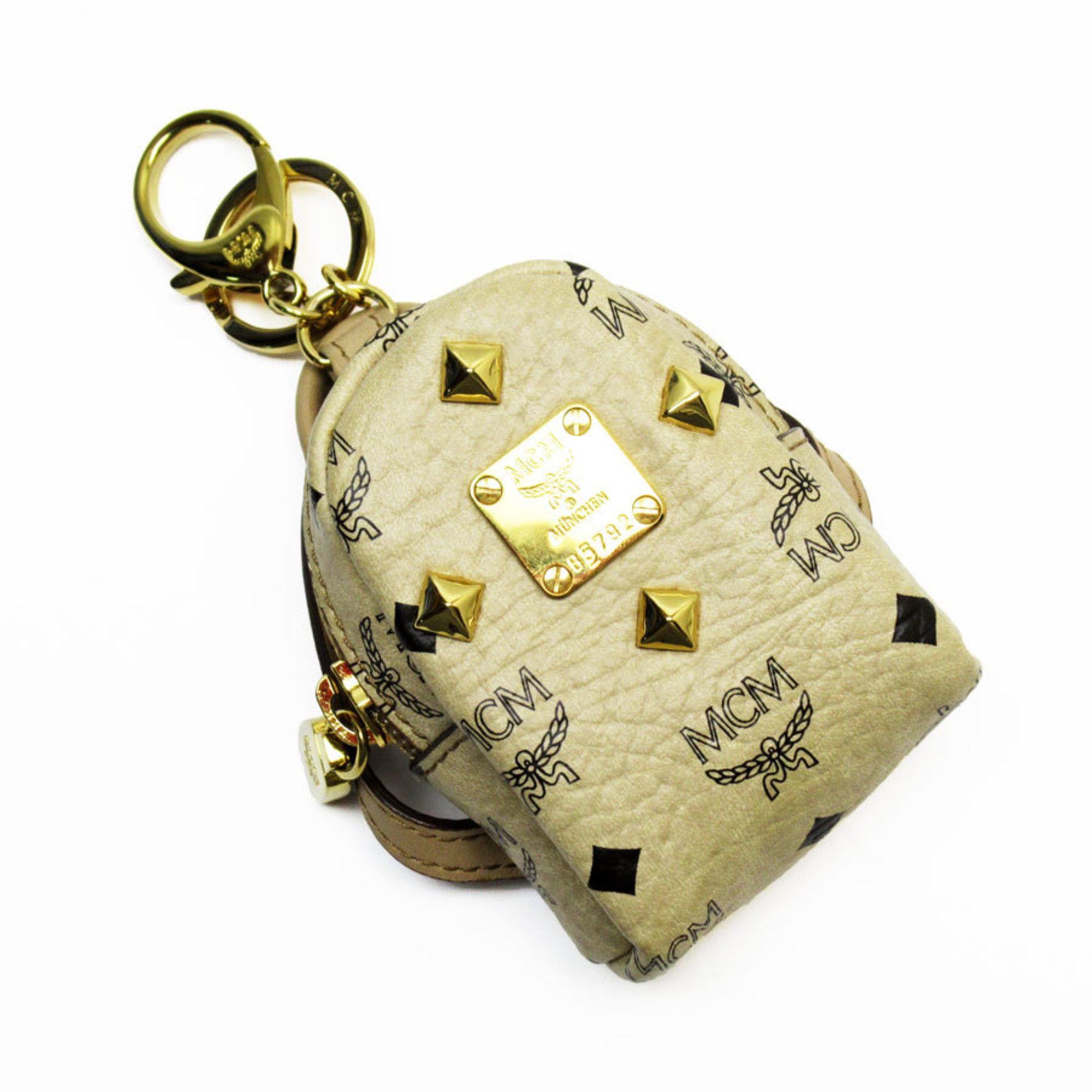 MCM MCM Charm Pouch Leather Metal Beige Black Gold Men's Women's w0869a Size ONE SIZE - 1 Thumbnail