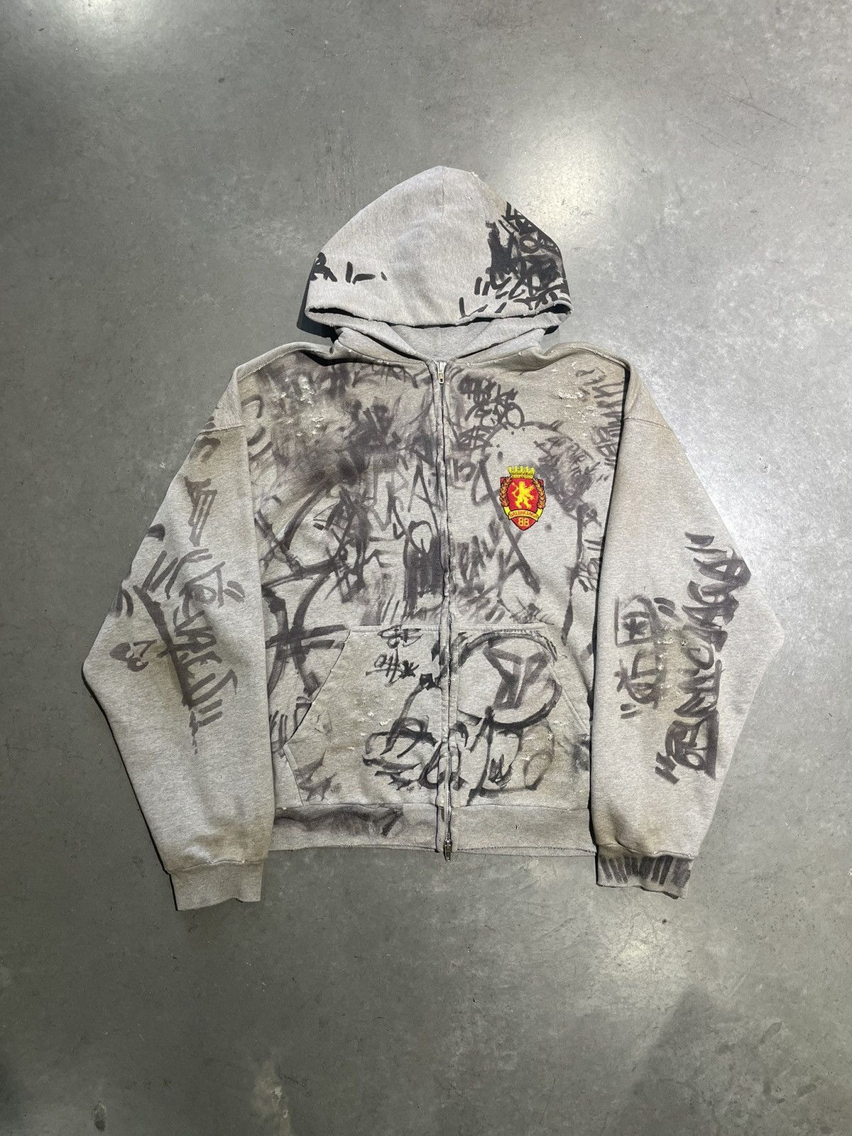 image of Ss23 Balenciaga Graffiti Skate Zip Up Hoodie in Grey, Men's (Size XS)