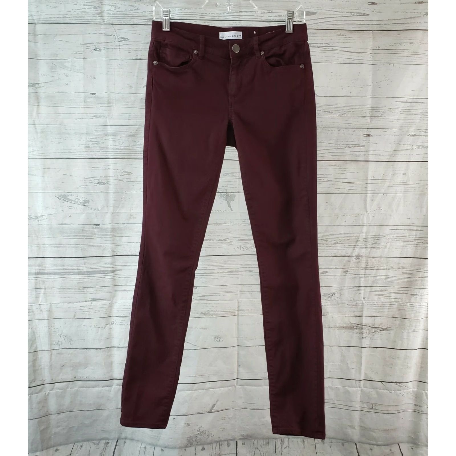 Ann Taylor Ann Taylor LOFT Womens Modern Skinny Pants Sz 0 Maroon Red Cotton Blend Low Rise Zip 30in Inseam Slim Fit Pants Womens Size 25" / US 0 / IT 36 - 2 Thumbnail
