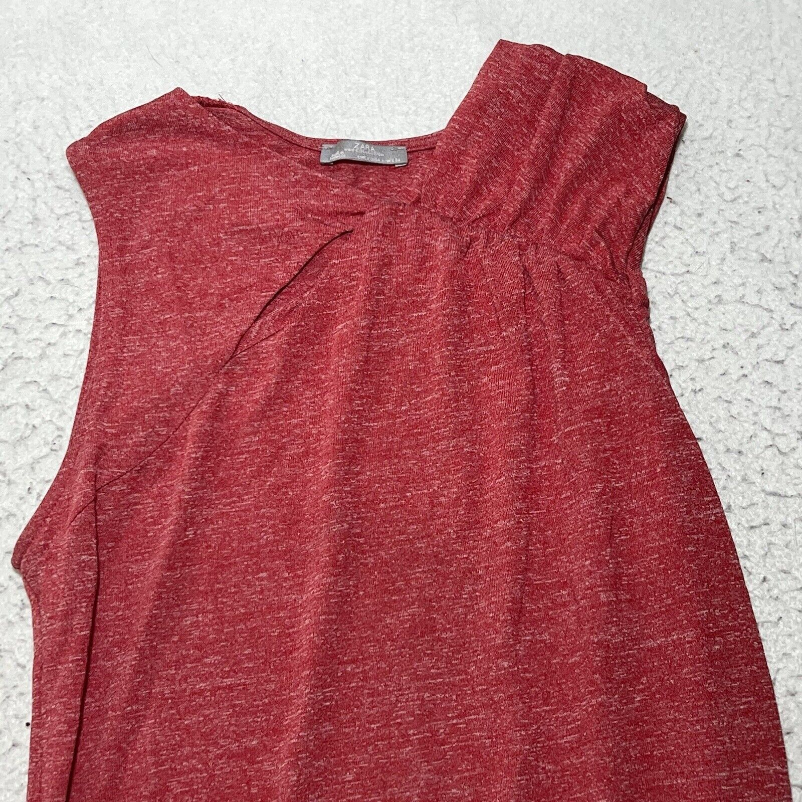Zara Zara W&B Collection Red A-Line Knit Dress Ruched Side Size L / US 10 / IT 46 - 3 Thumbnail