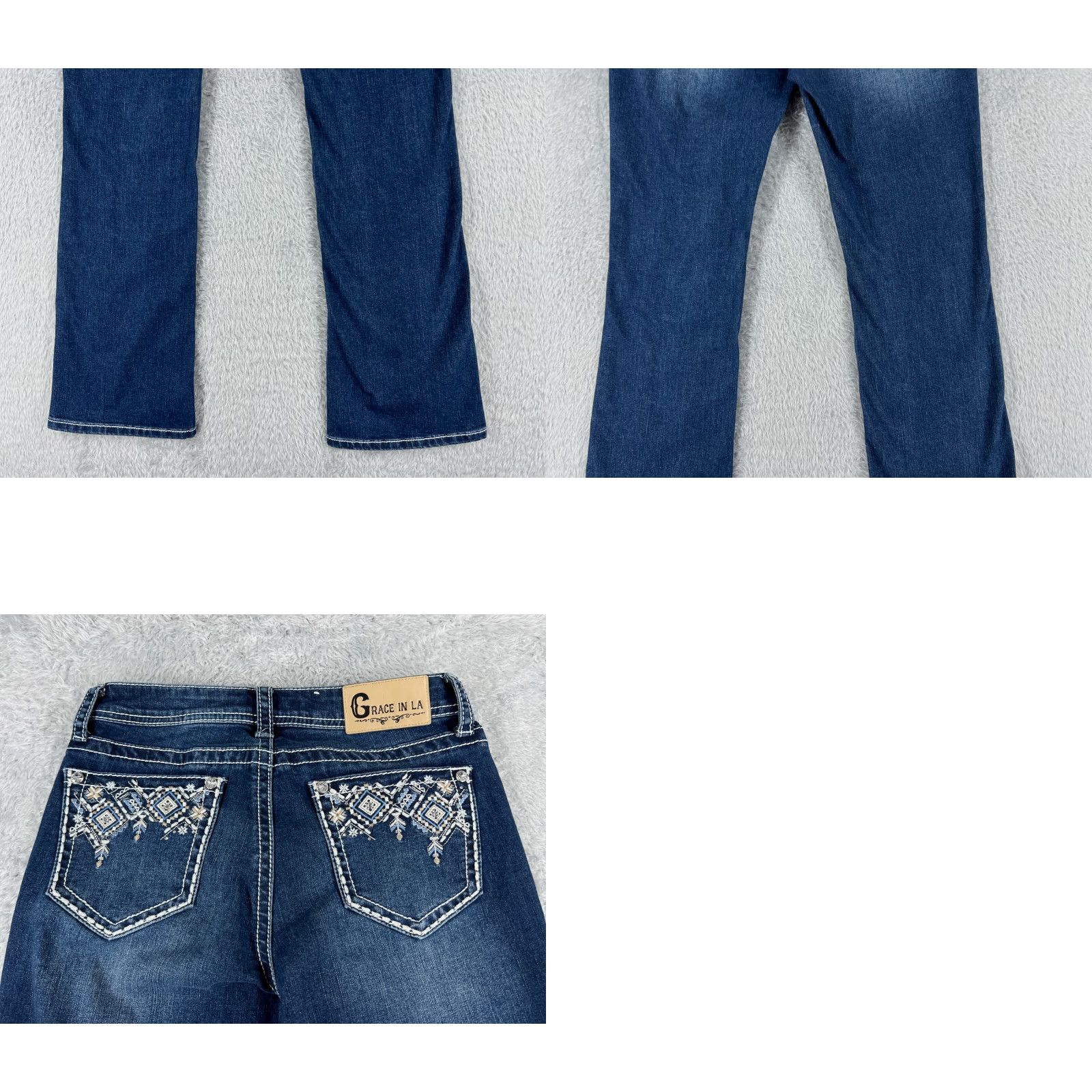 Grace in LA Grace In LA Jeans Womens 5 Blue Denim Low Rise Bling Embellished Cotton Blend Flared 5-Pocket Design Jeans Womens Size 27" / US 4 / IT 40 - 9 Thumbnail