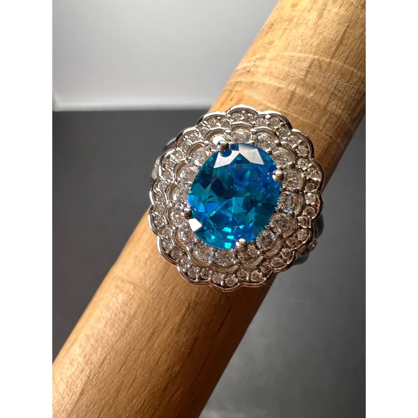 Other Blue and white CZ halo sterling silver ring size 8 Size ONE SIZE - 10 Thumbnail