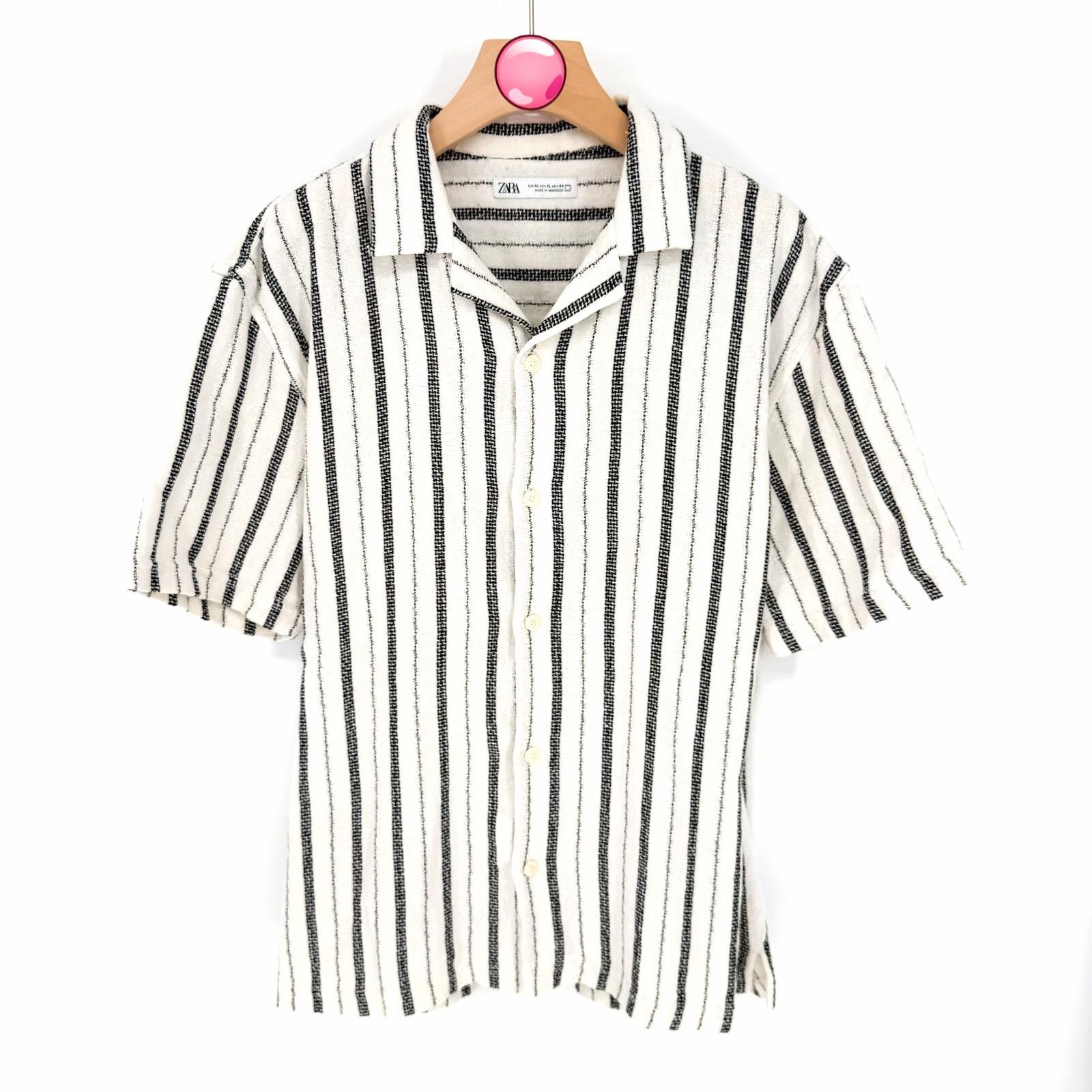 Zara Zara Men’s White & Black Striped Button-Up Short Sleeve Shir Size US XL / EU 56 / 4 - 1 Thumbnail