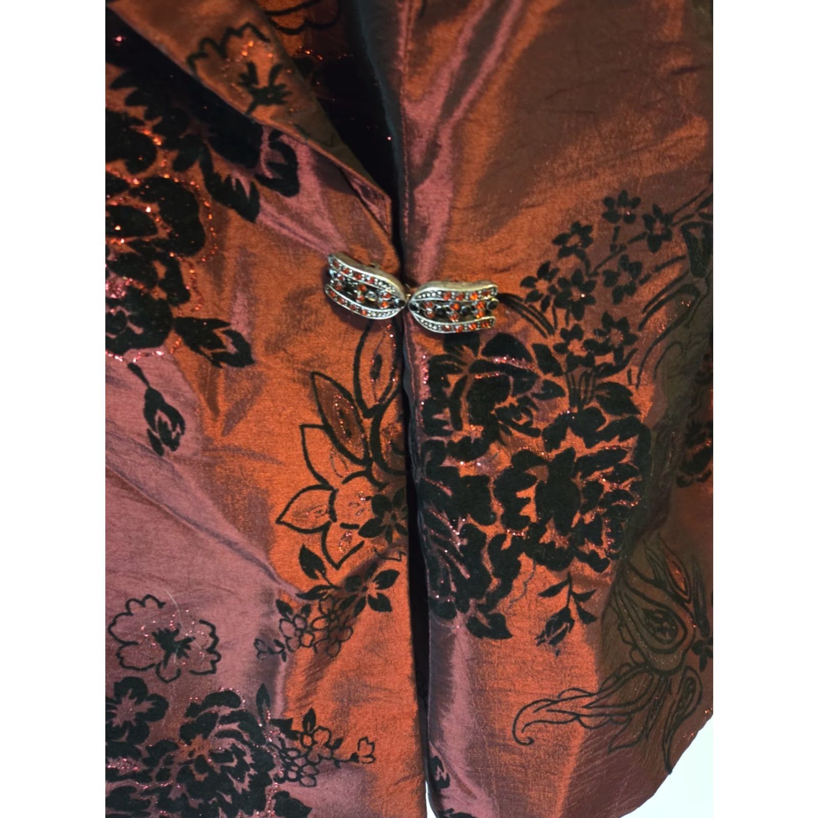 Vintage VINTAGE 90s R&L Richards Shiny Gothic Brocade Dress Jacket Burgundy 30 Plus Womens Jacket Size 4XL / US 24-26 - 2 Thumbnail